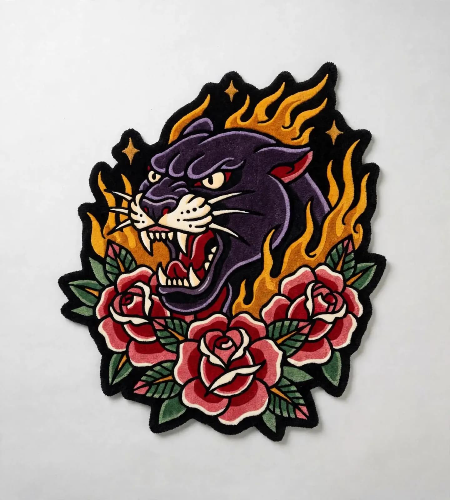 Flaming Panther Roses Rugs