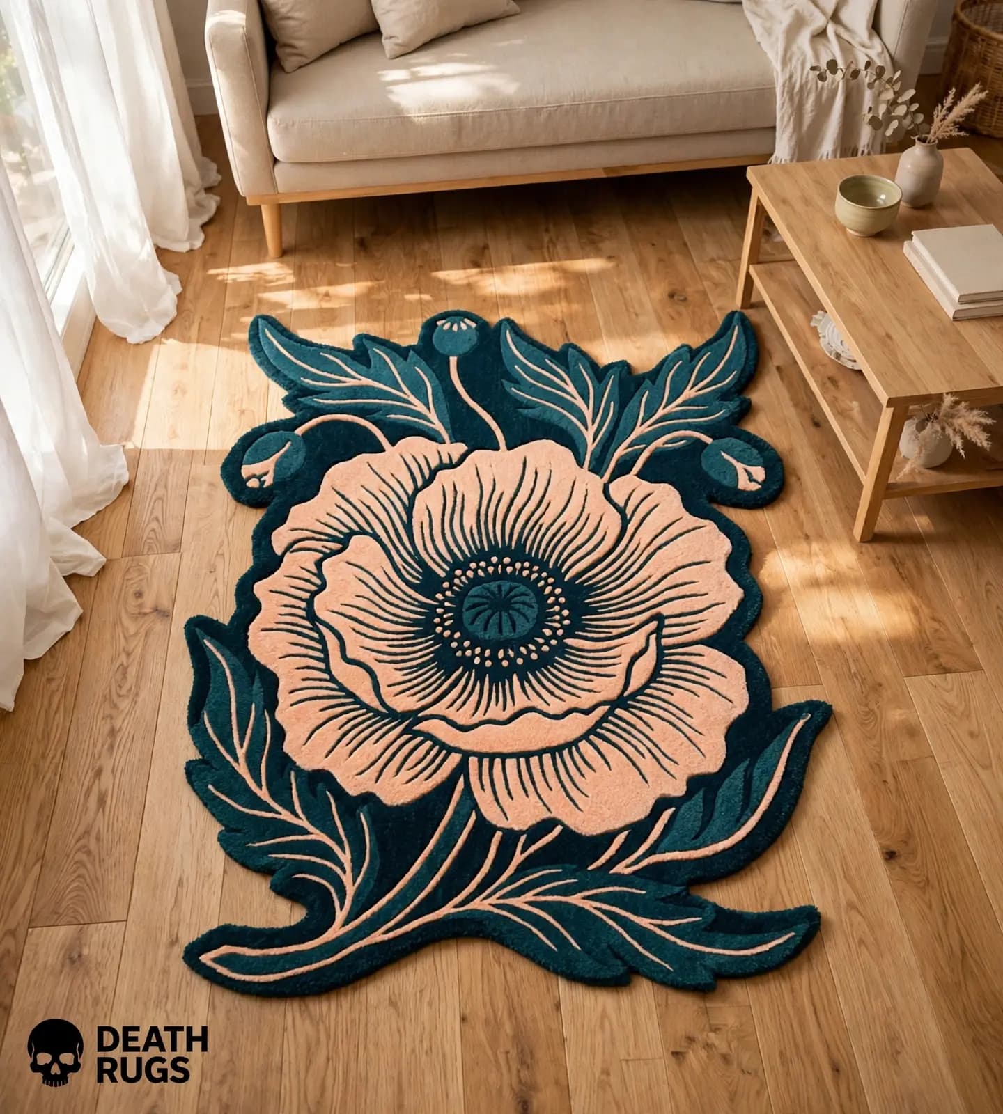 Teal Poppy Bloom Rugs thumbnail 6