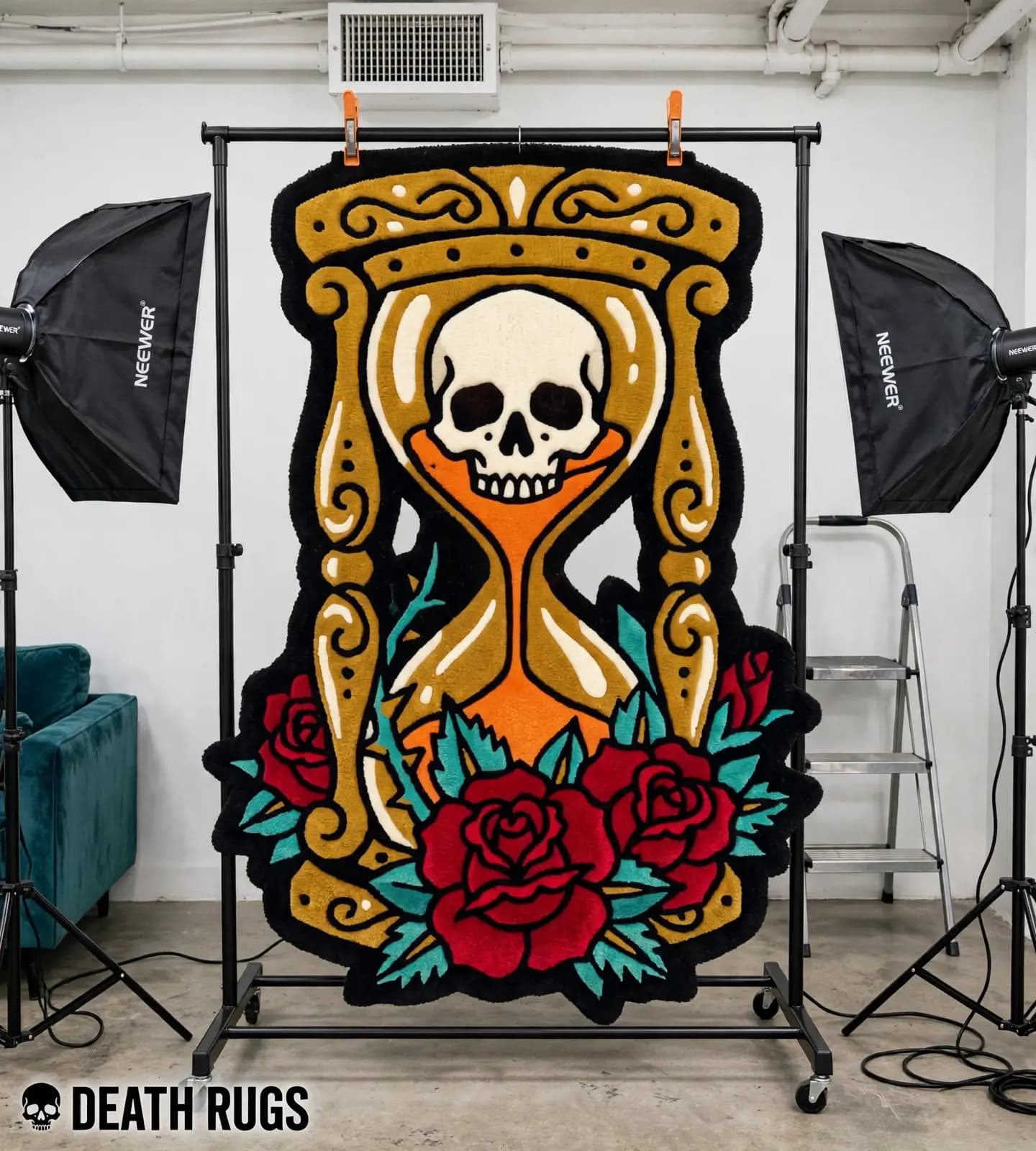 Memento Mori Hourglass & Roses Rugs alternate