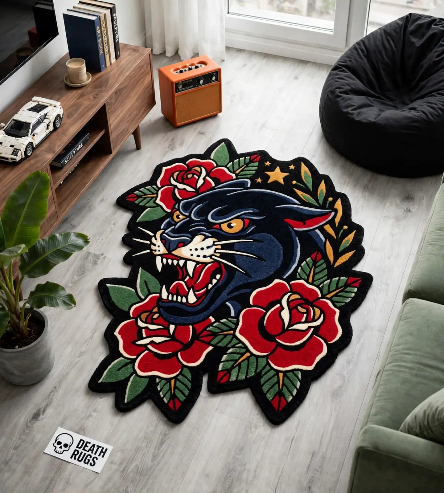 Midnight Panther Roses Rugs thumbnail 6