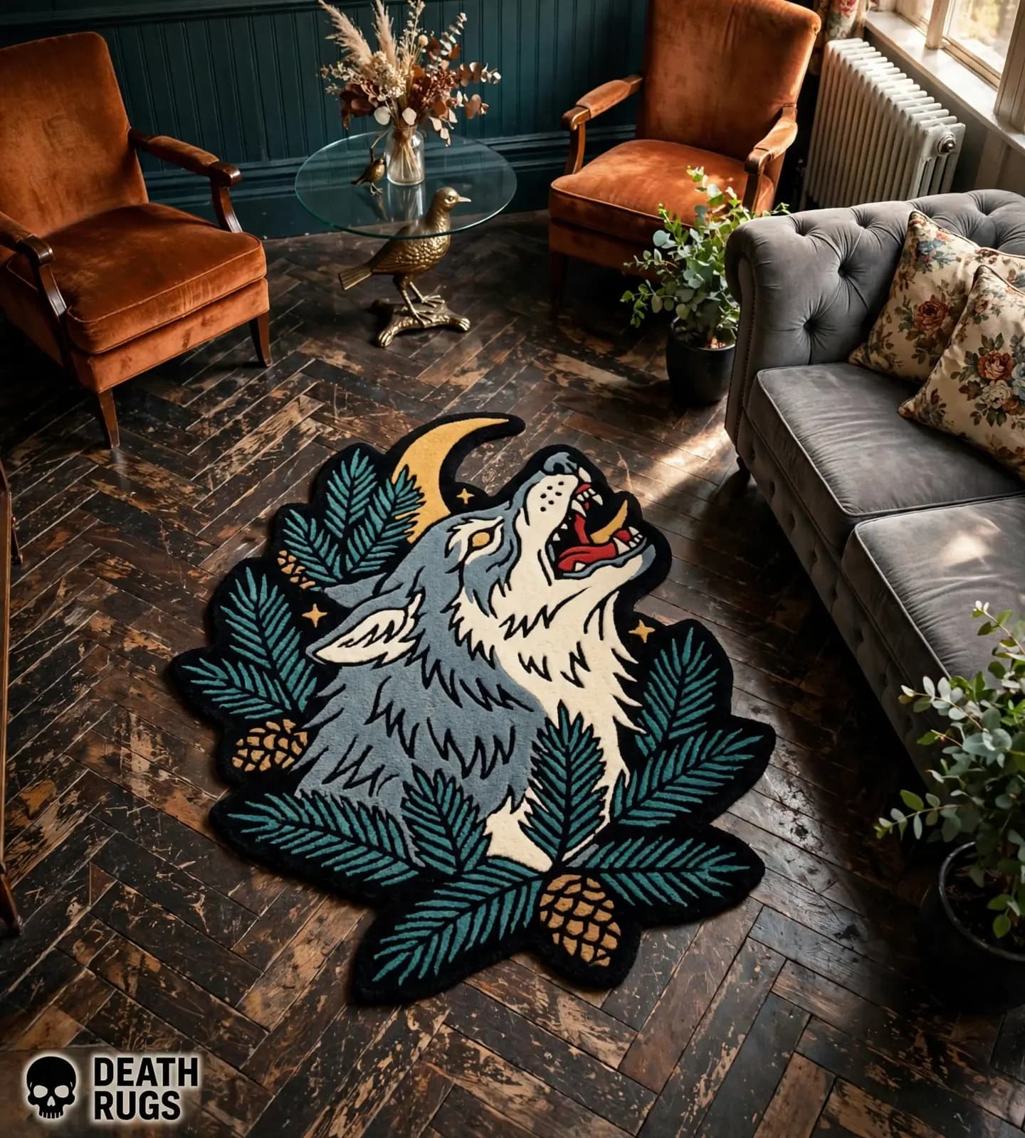 Moonlit Howling Wolf Rugs thumbnail 4