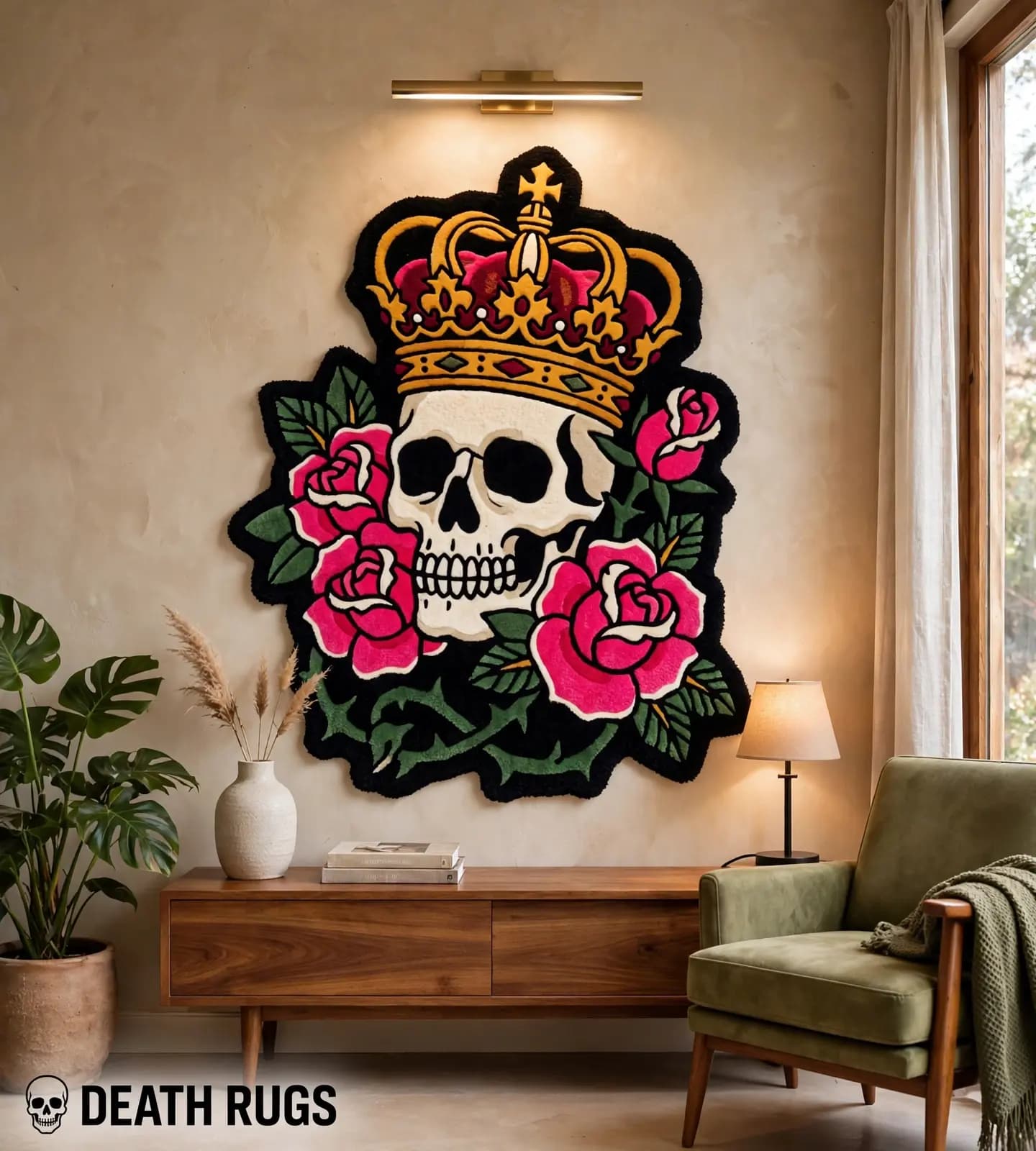 Crowned Skull & Pink Roses Rugs thumbnail 3