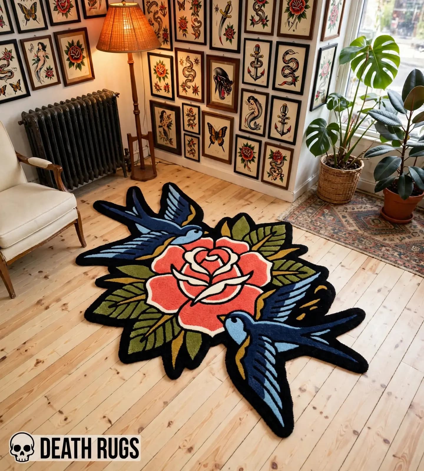 Swallows & Coral Rose Rugs thumbnail 3