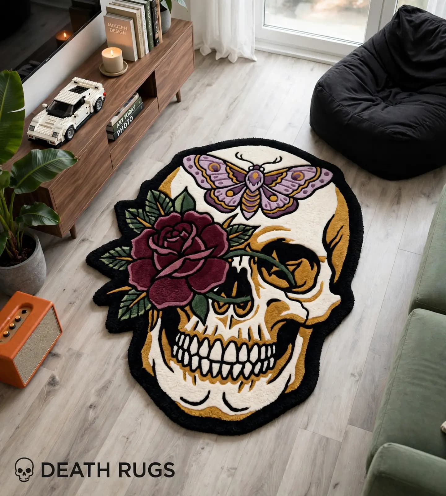 Skull, Moth & Crimson Rose Rugs thumbnail 5