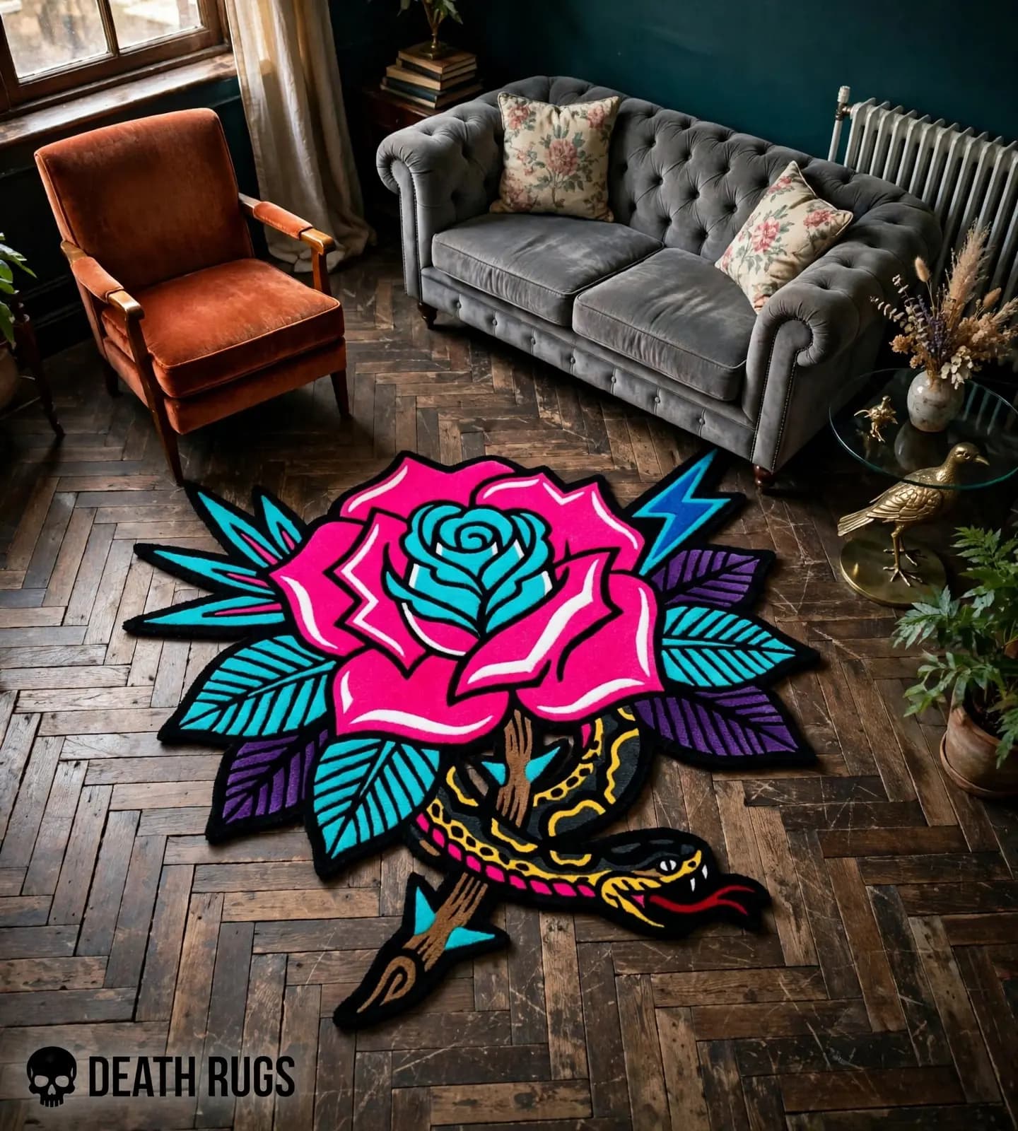 Neon Serpent Rose Rugs thumbnail 9
