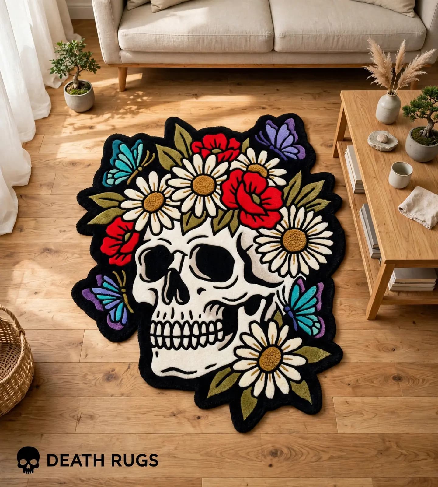 Floral Skull & Butterflies Rugs thumbnail 8