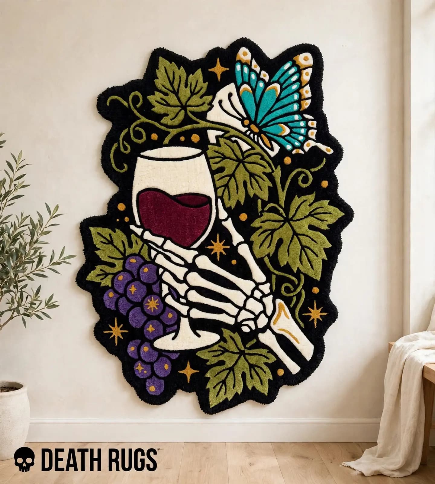 Skeleton Wine and Butterfly Rugs