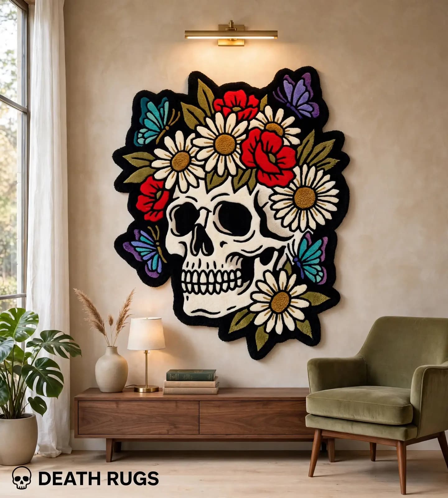 Floral Skull & Butterflies Rugs alternate