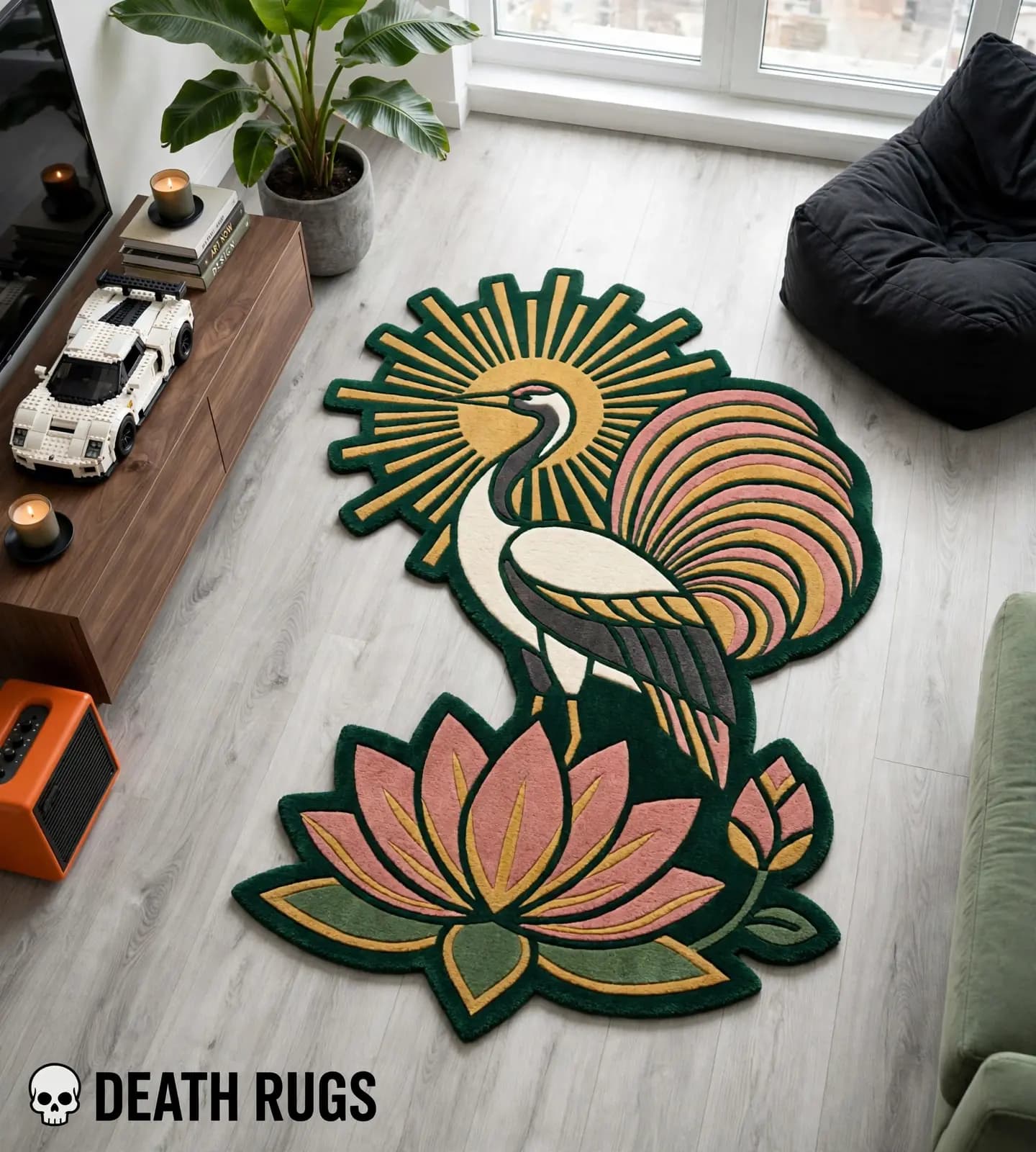 Sunrise Crane Lotus Rugs thumbnail 5