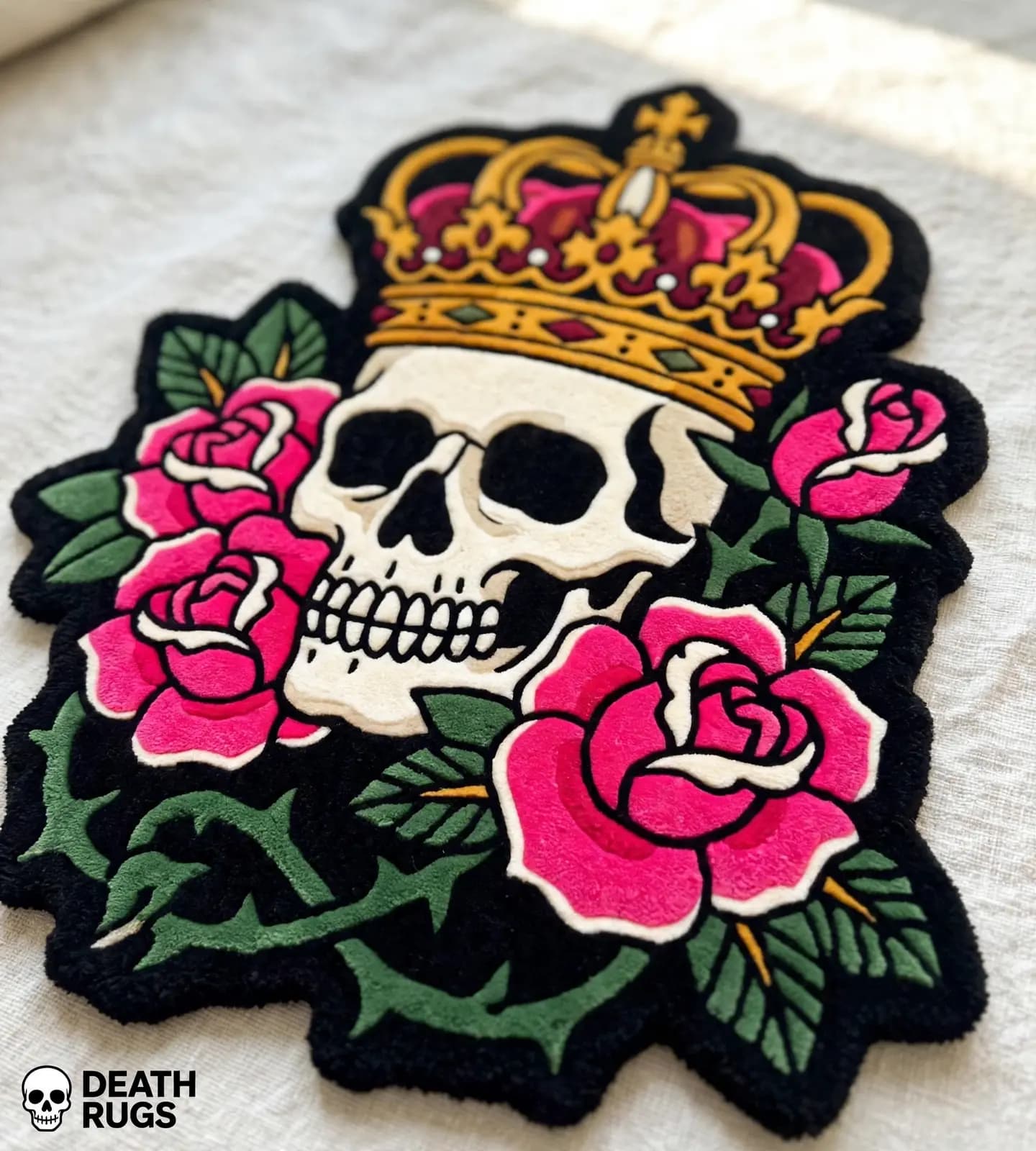 Crowned Skull & Pink Roses Rugs thumbnail 6