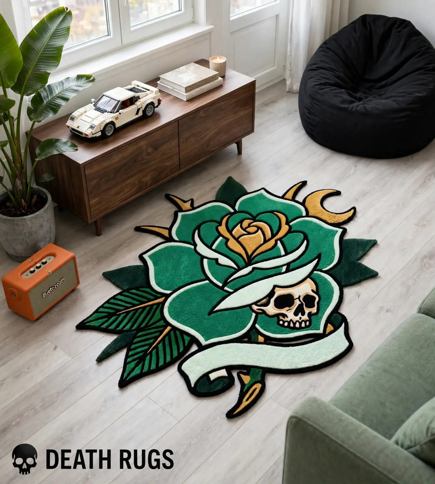 Emerald Skull Rose Rugs thumbnail 3