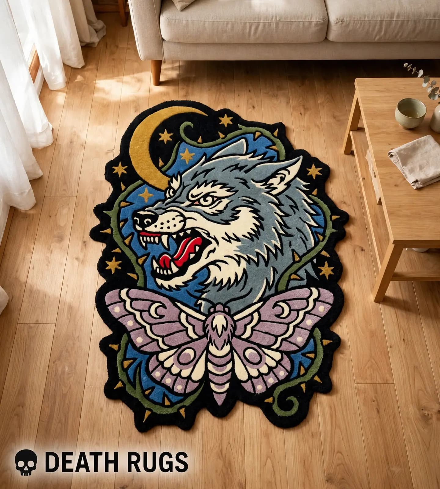 Moonlit Wolf and Moth Rugs alternate