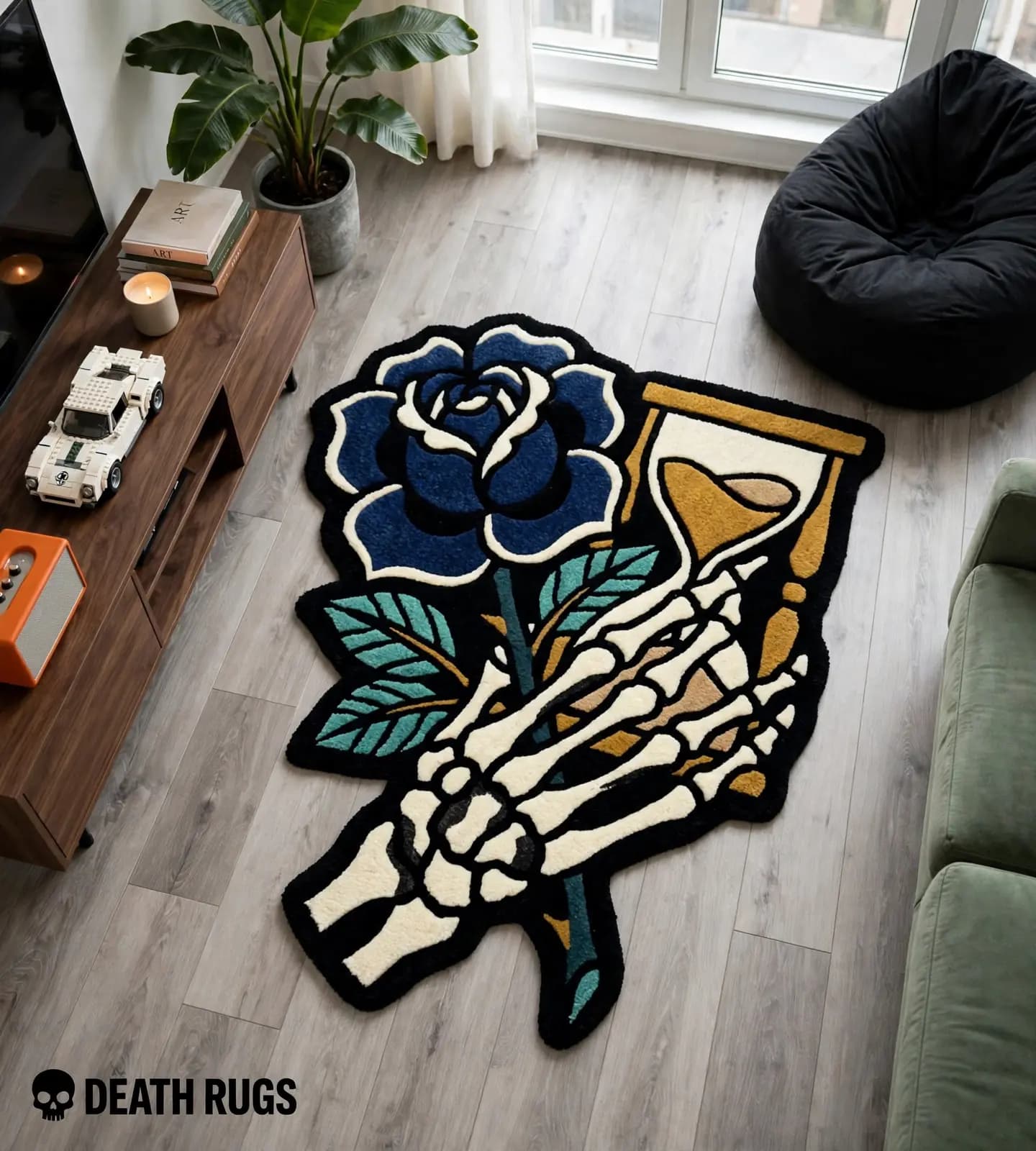 Skeleton Hand Navy Rose Rugs thumbnail 4