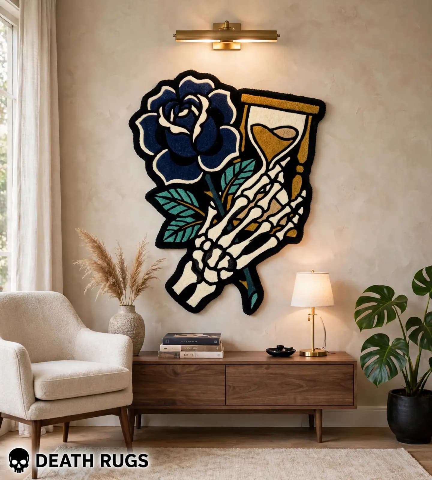 Skeleton Hand Navy Rose Rugs thumbnail 6