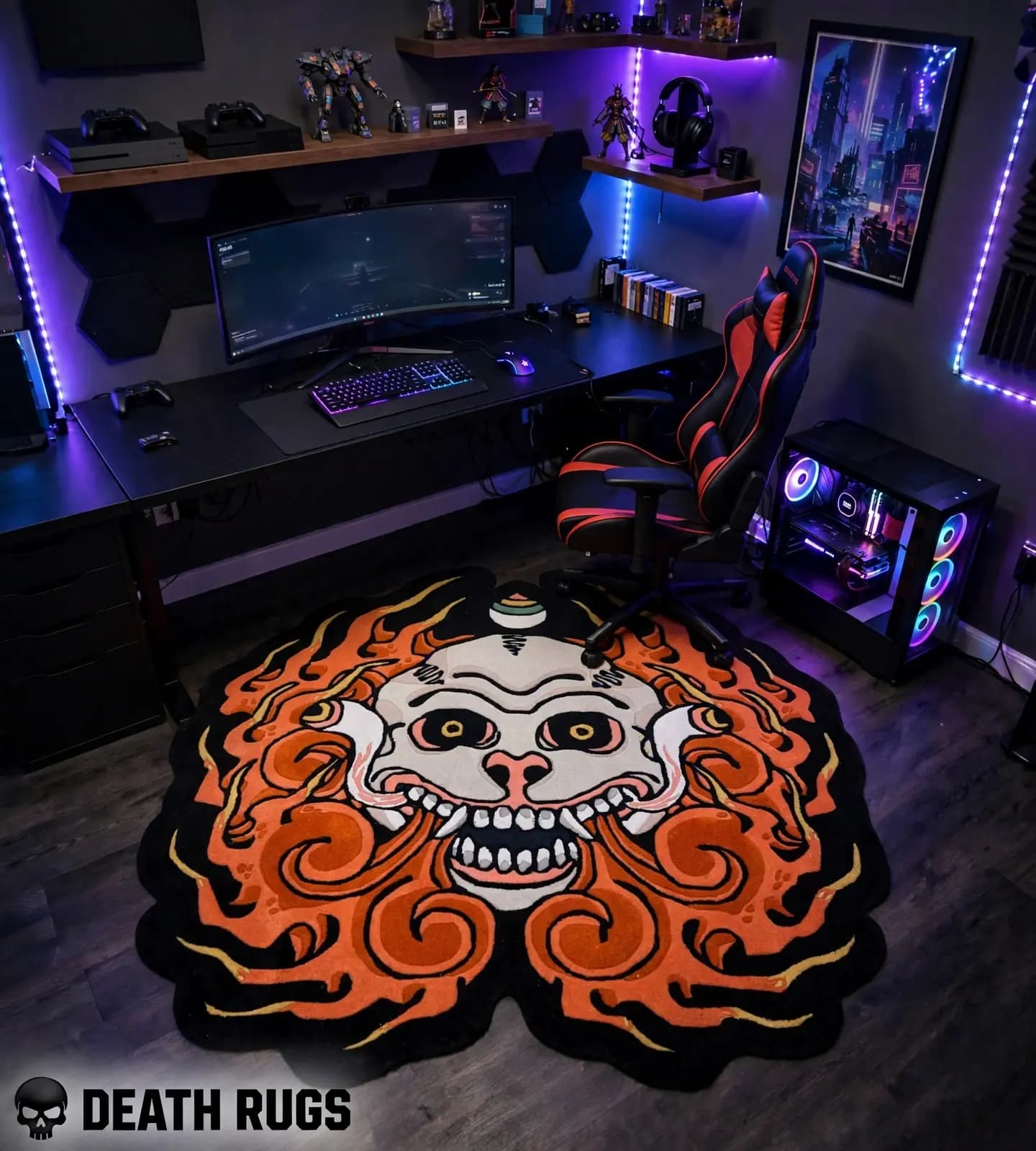 Flame Oni Skull Rugs thumbnail 7