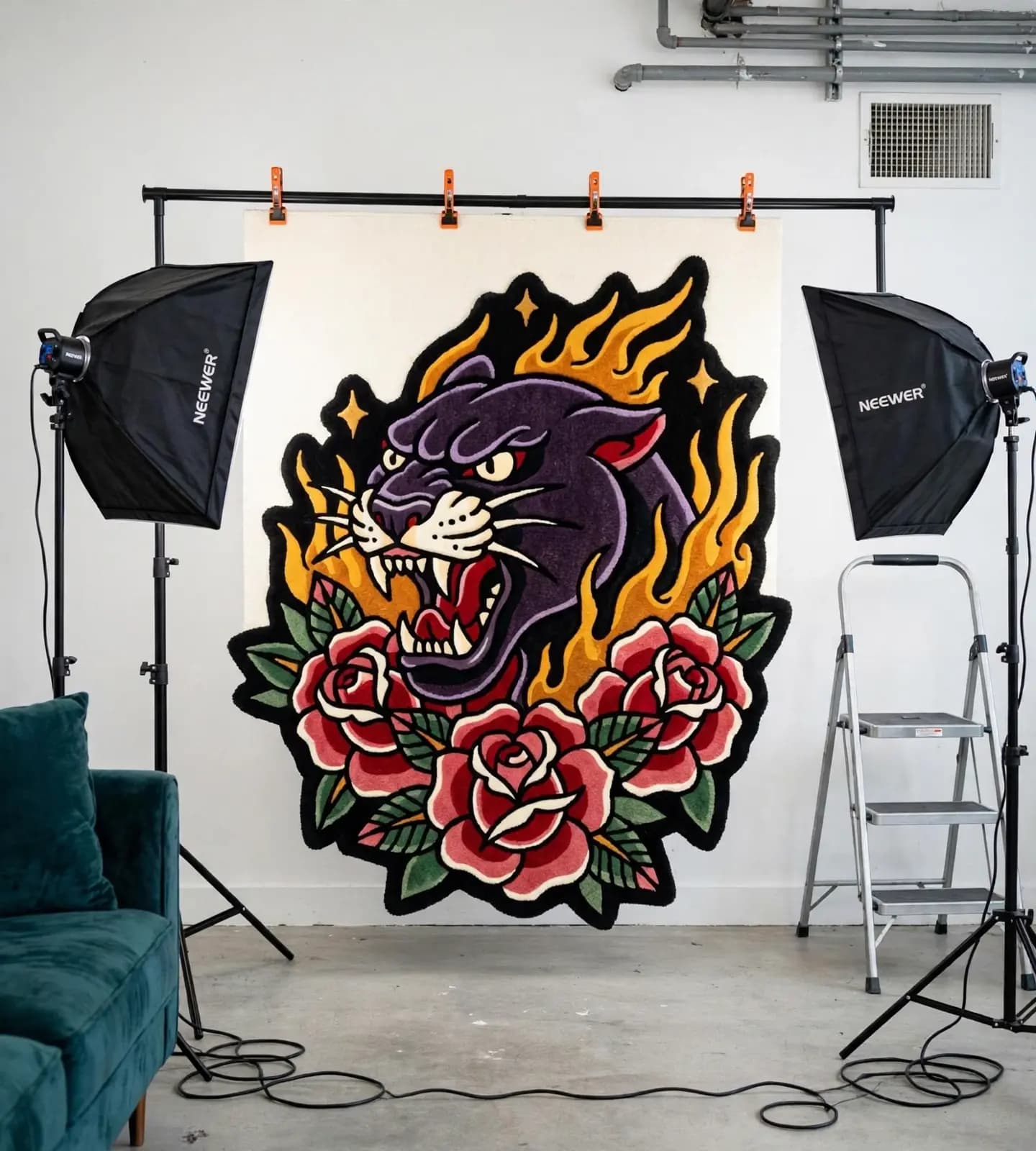 Flaming Panther Roses Rugs thumbnail 4