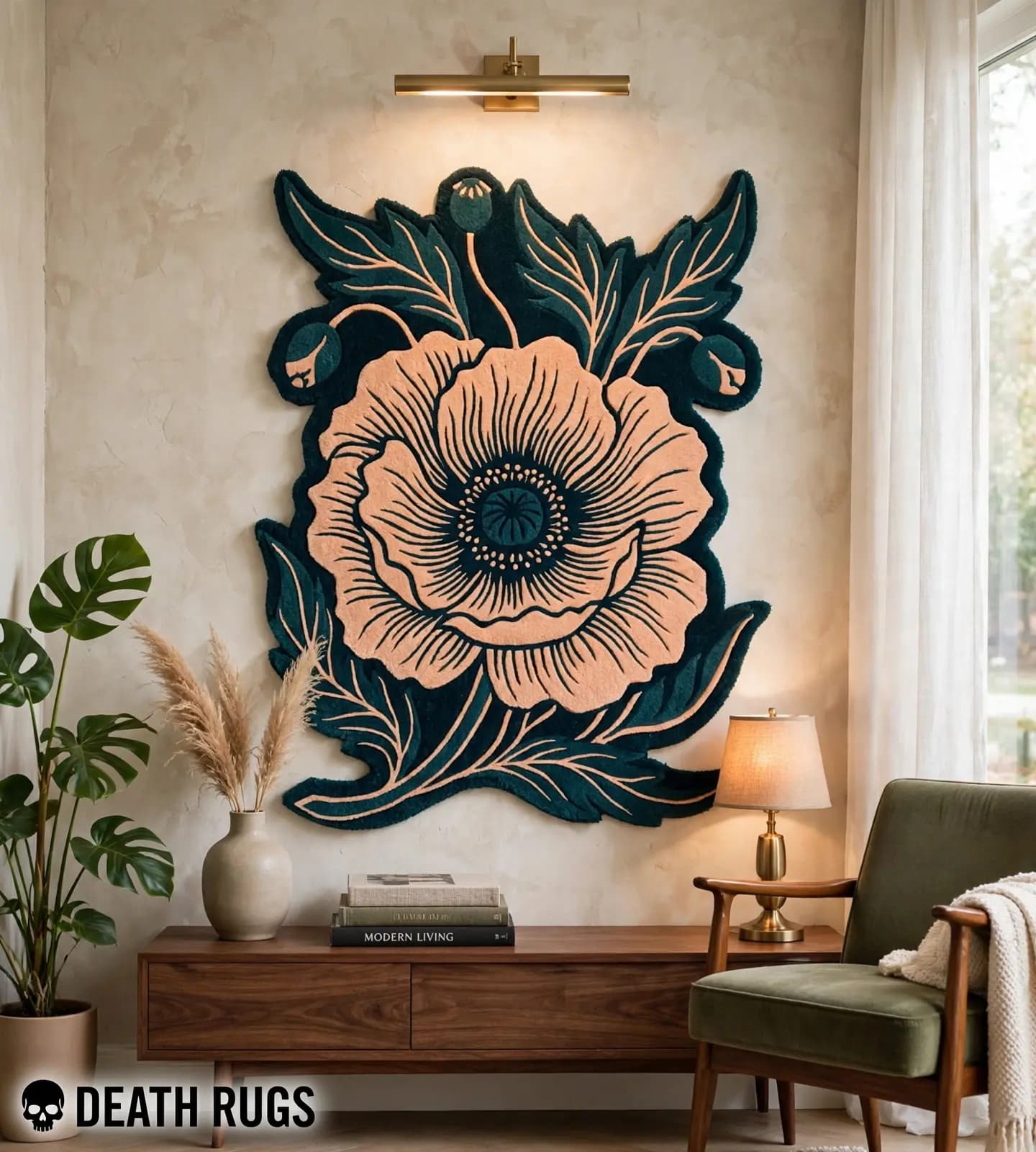 Teal Poppy Bloom Rugs thumbnail 3
