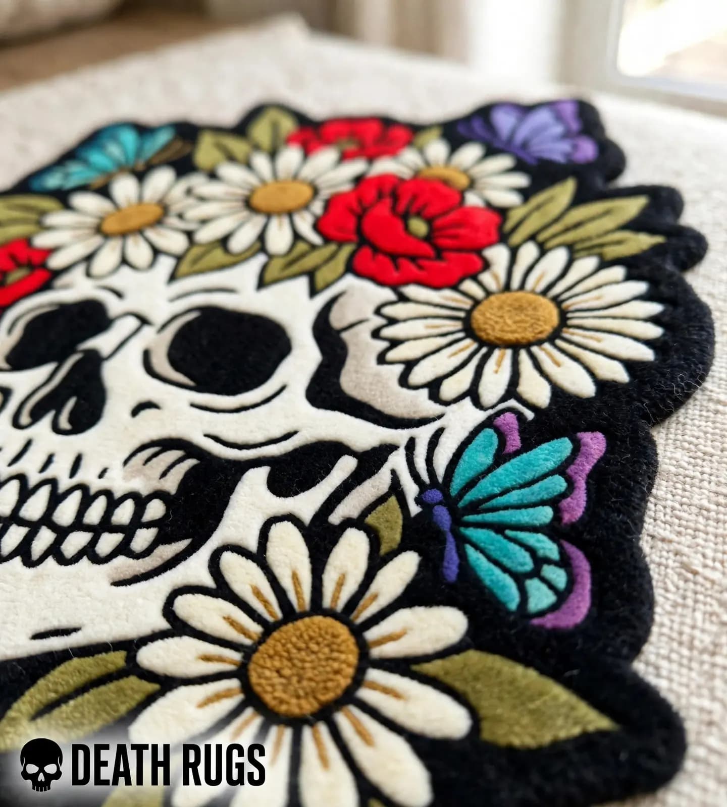 Floral Skull & Butterflies Rugs thumbnail 6