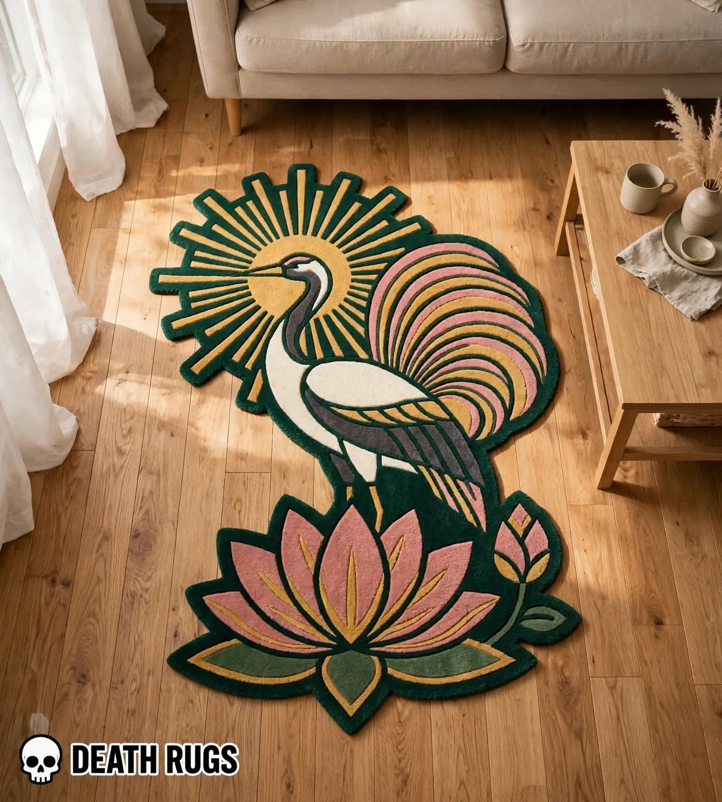 Sunrise Crane Lotus Rugs alternate