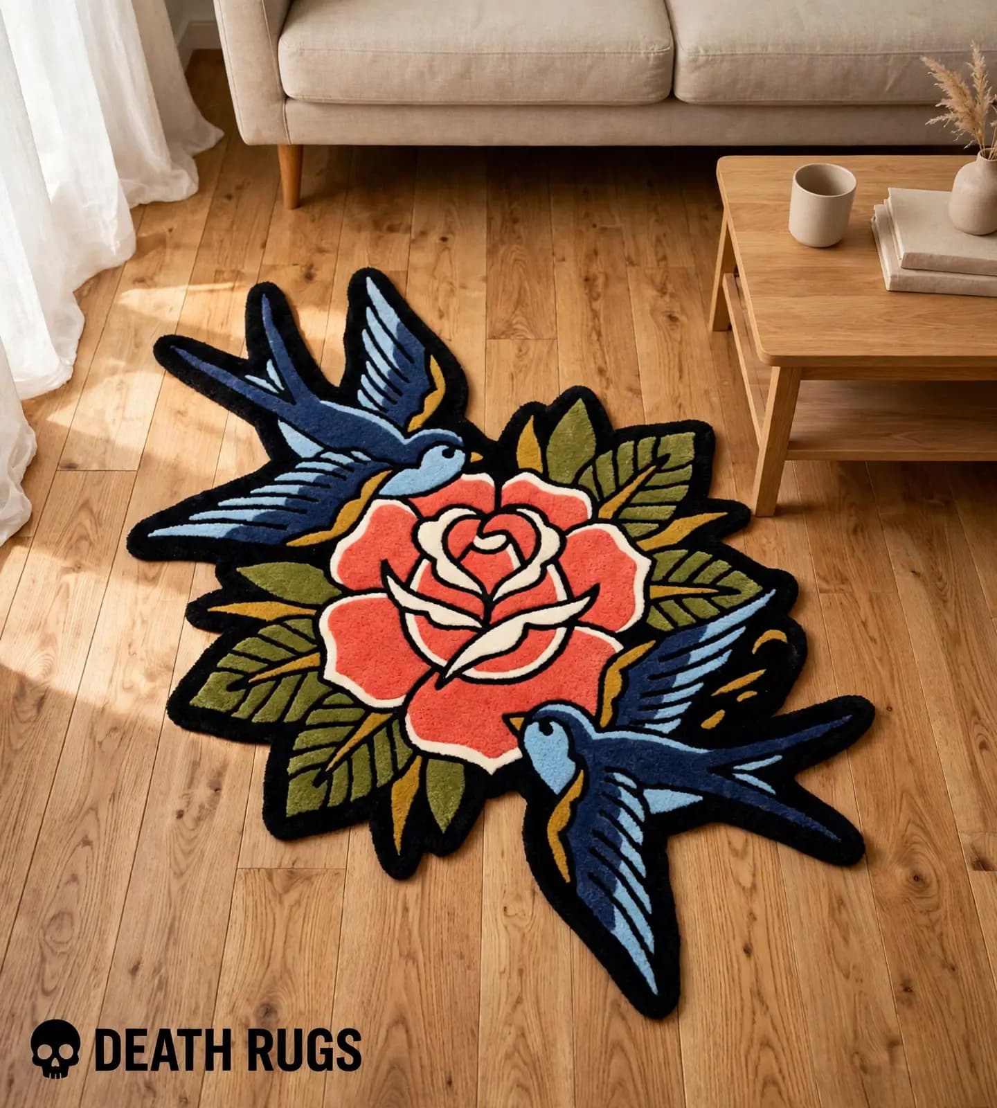 Swallows & Coral Rose Rugs thumbnail 5