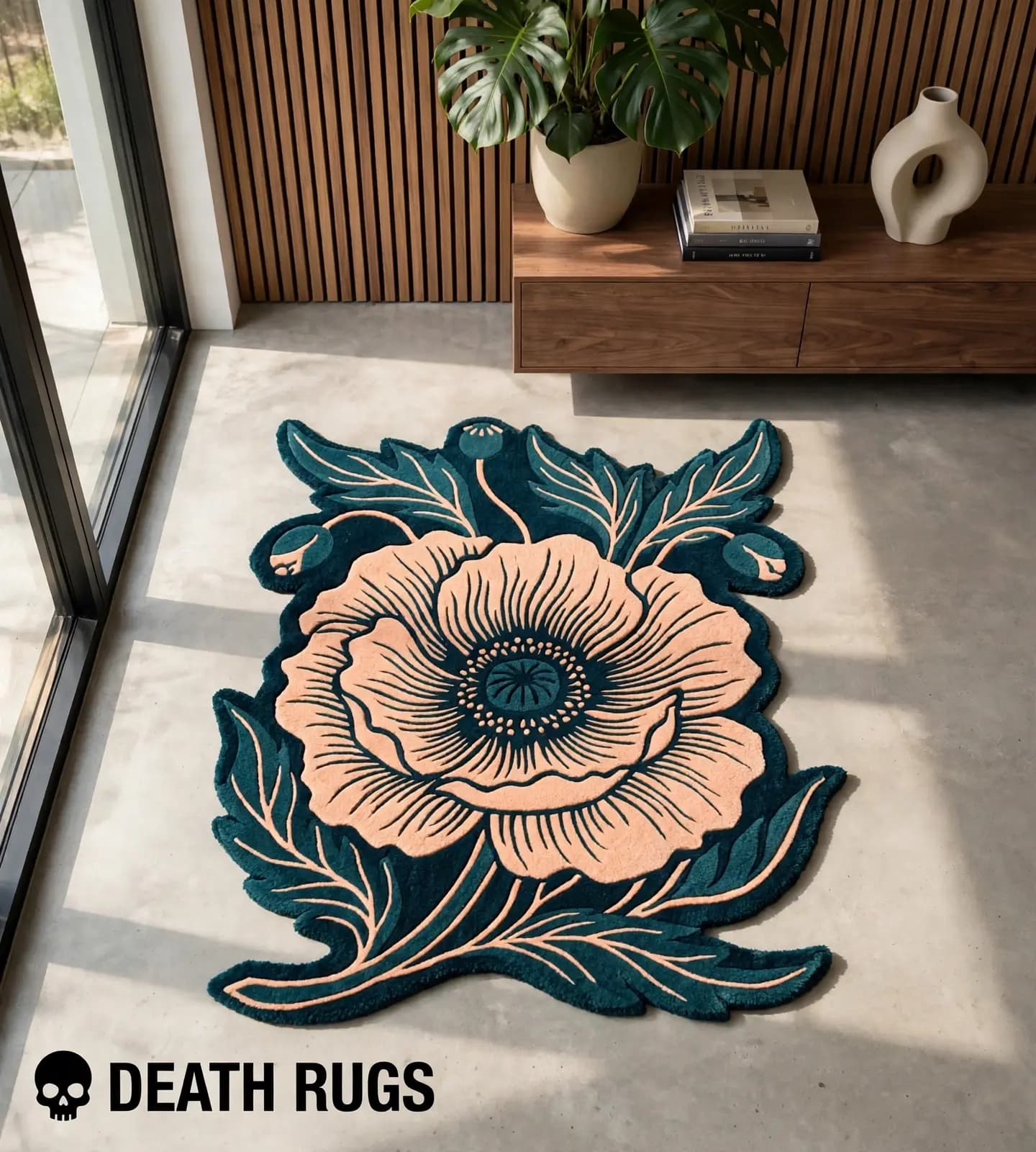 Teal Poppy Bloom Rugs thumbnail 5