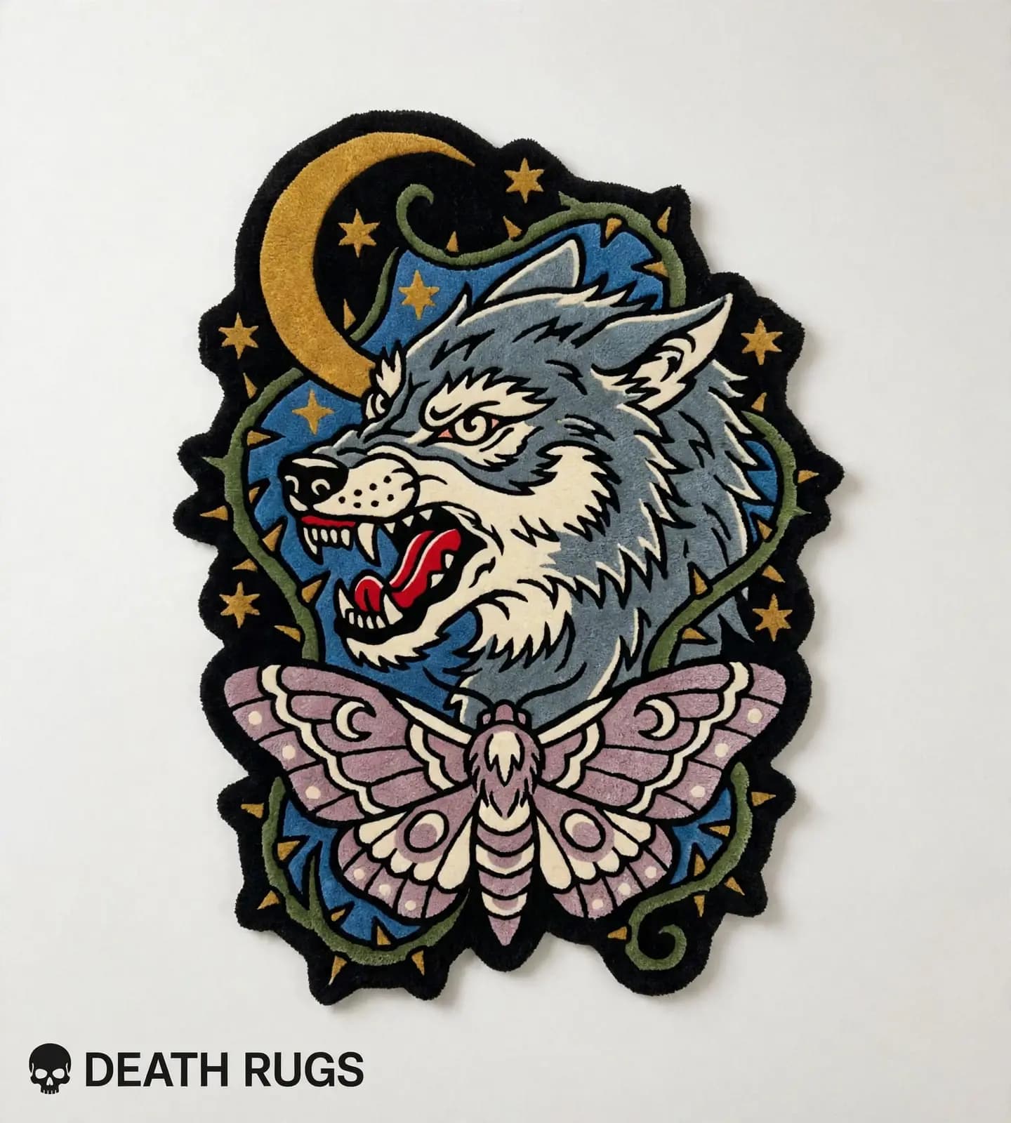 Moonlit Wolf and Moth Rugs