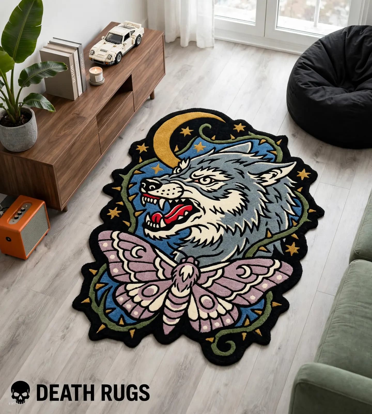 Moonlit Wolf and Moth Rugs thumbnail 5