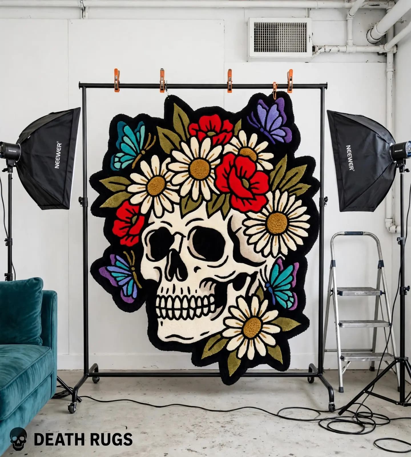 Floral Skull & Butterflies Rugs thumbnail 5