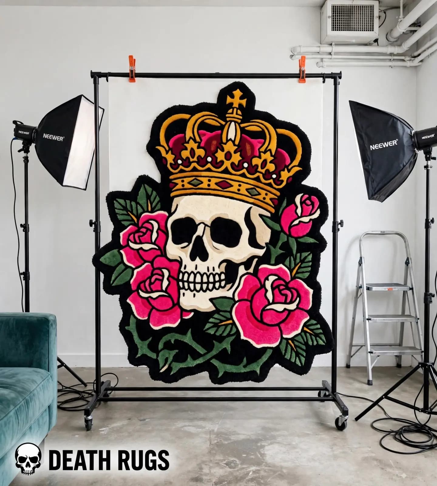 Crowned Skull & Pink Roses Rugs thumbnail 7