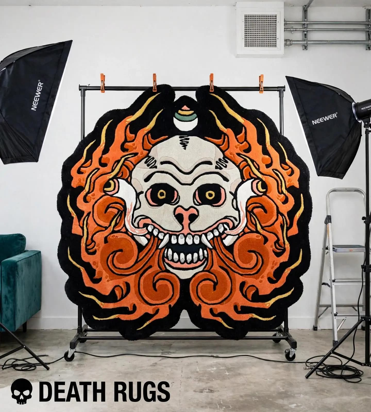 Flame Oni Skull Rugs thumbnail 4