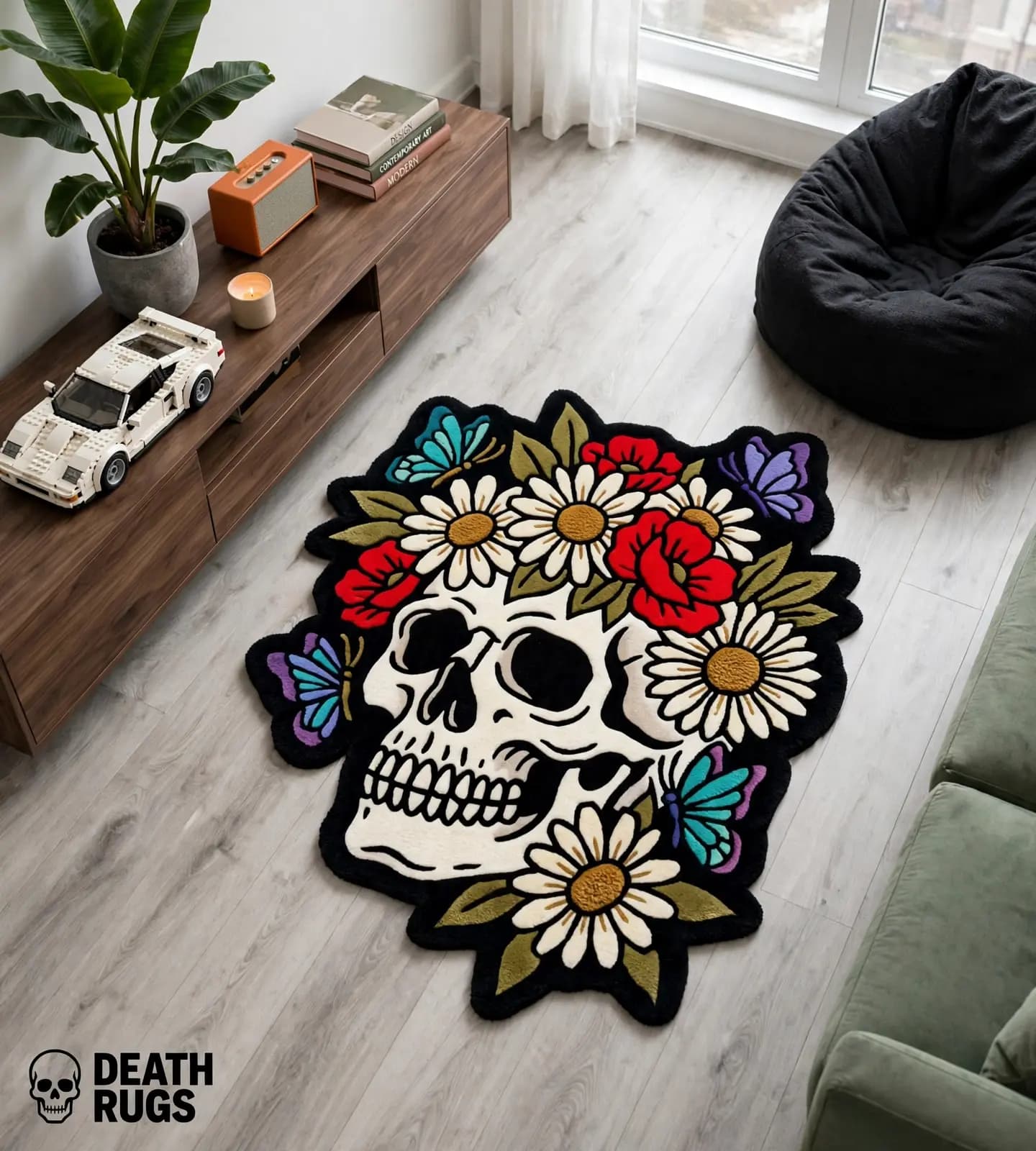 Floral Skull & Butterflies Rugs thumbnail 4