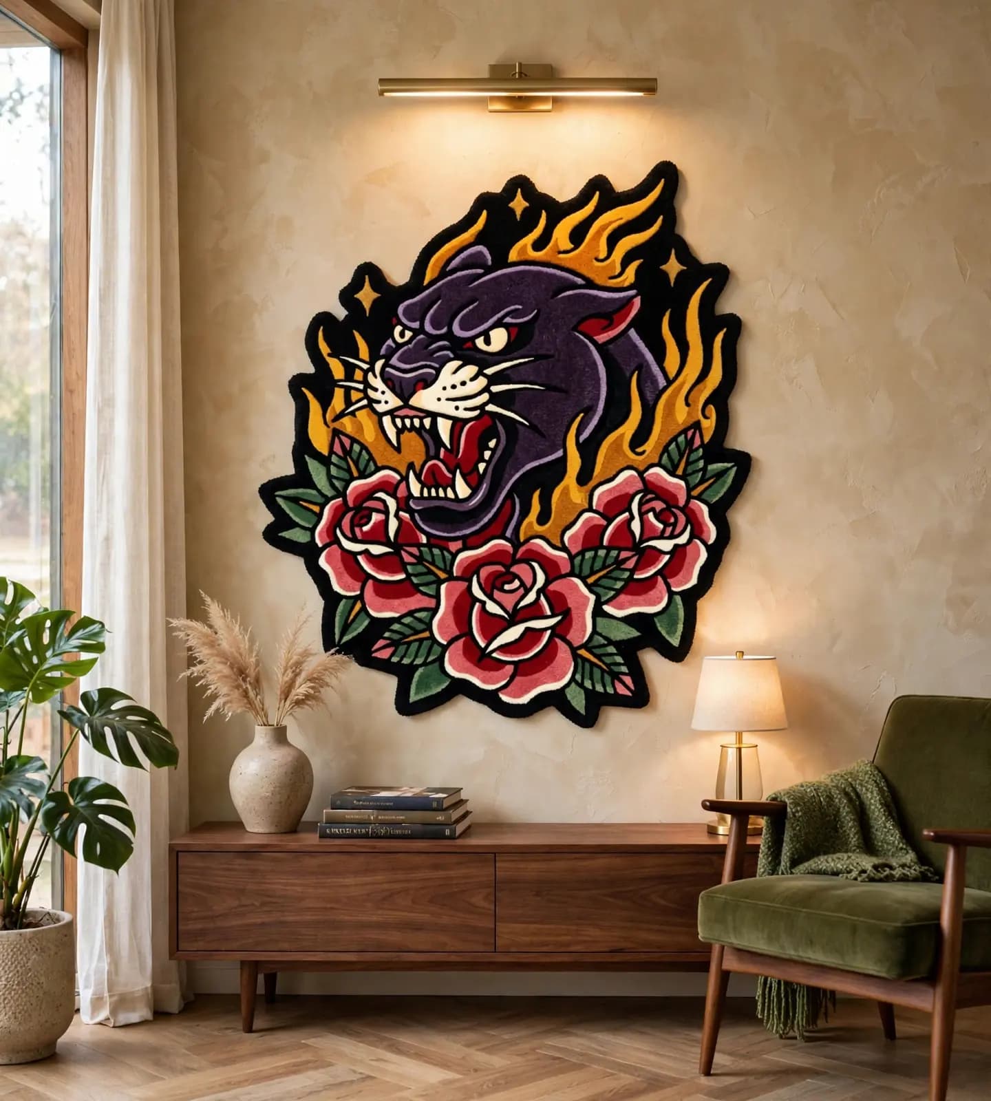Flaming Panther Roses Rugs thumbnail 3
