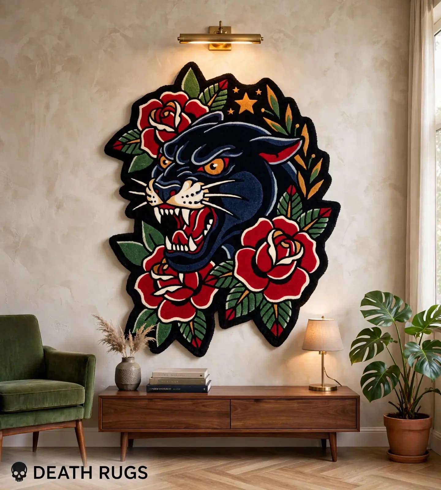 Midnight Panther Roses Rugs thumbnail 4