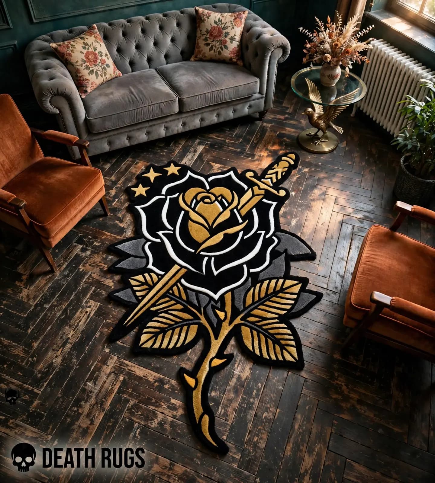 Golden Dagger Black Rose Rugs thumbnail 7