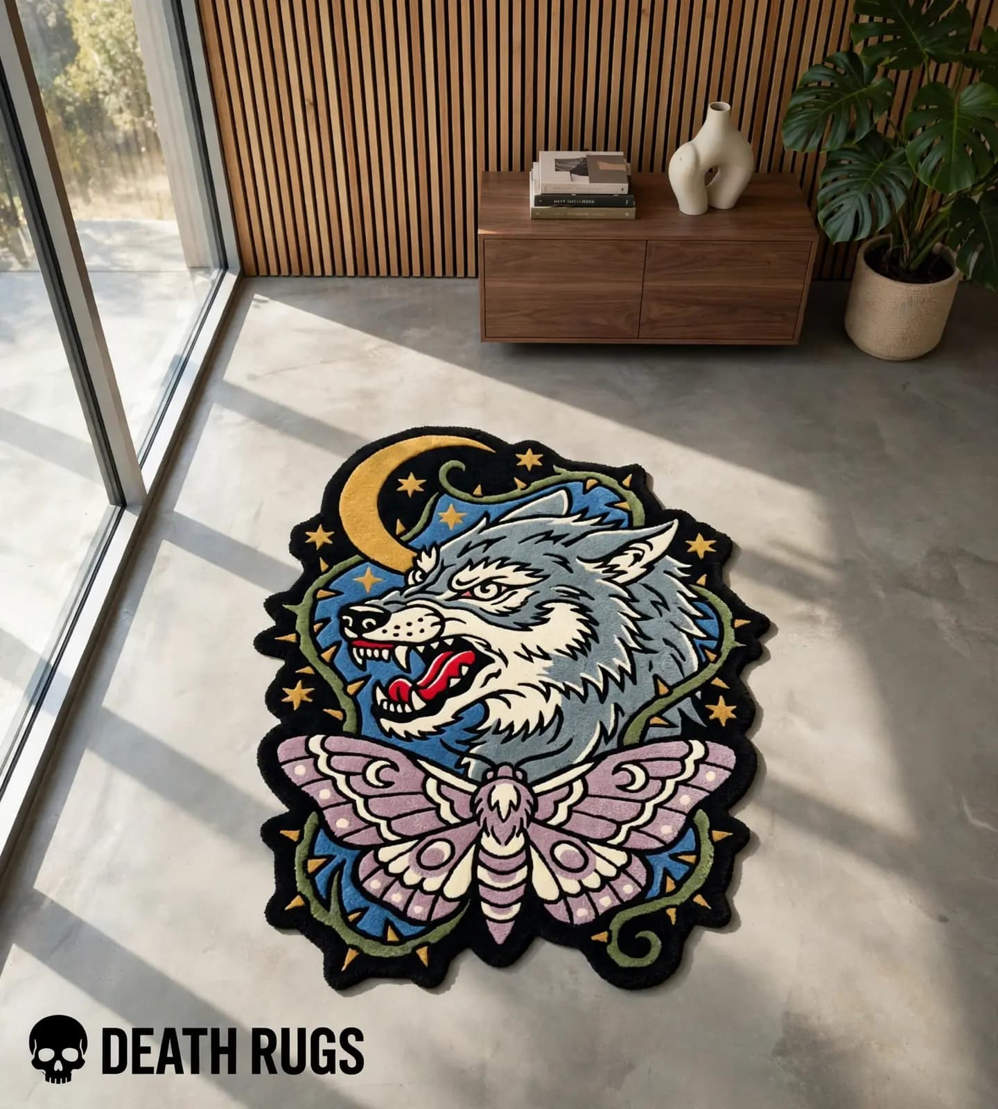 Moonlit Wolf and Moth Rugs thumbnail 7