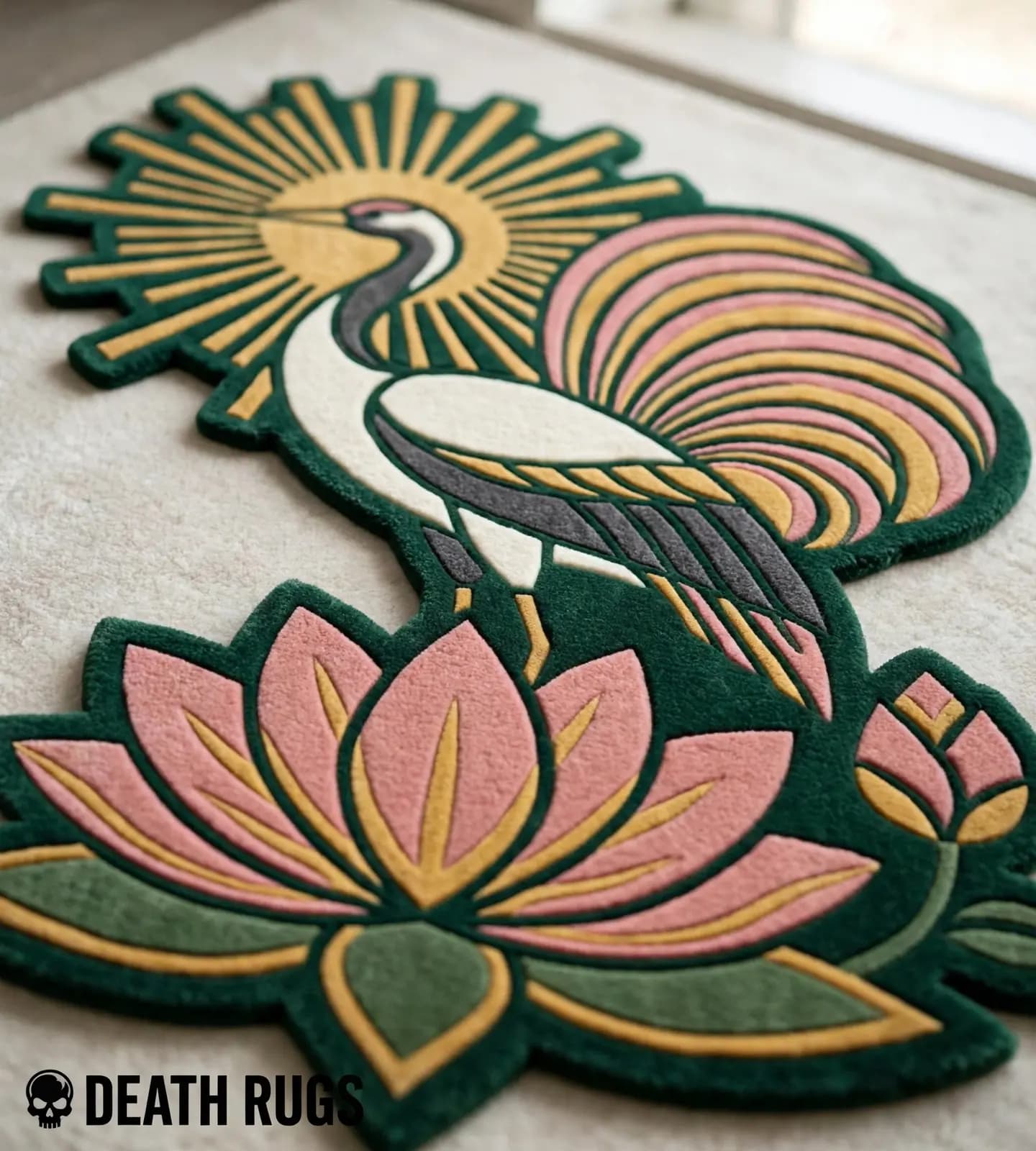 Sunrise Crane Lotus Rugs thumbnail 6