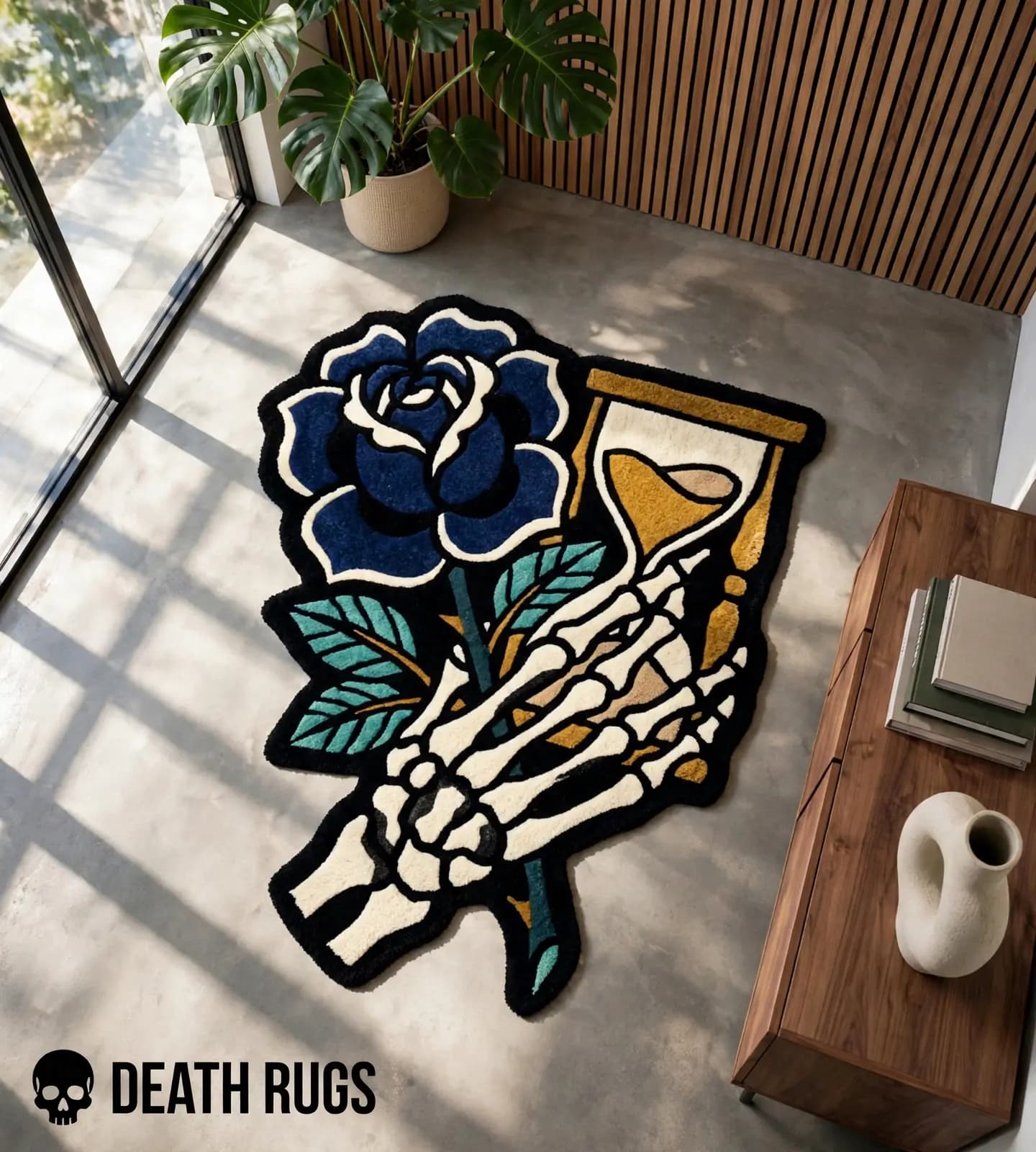 Skeleton Hand Navy Rose Rugs alternate