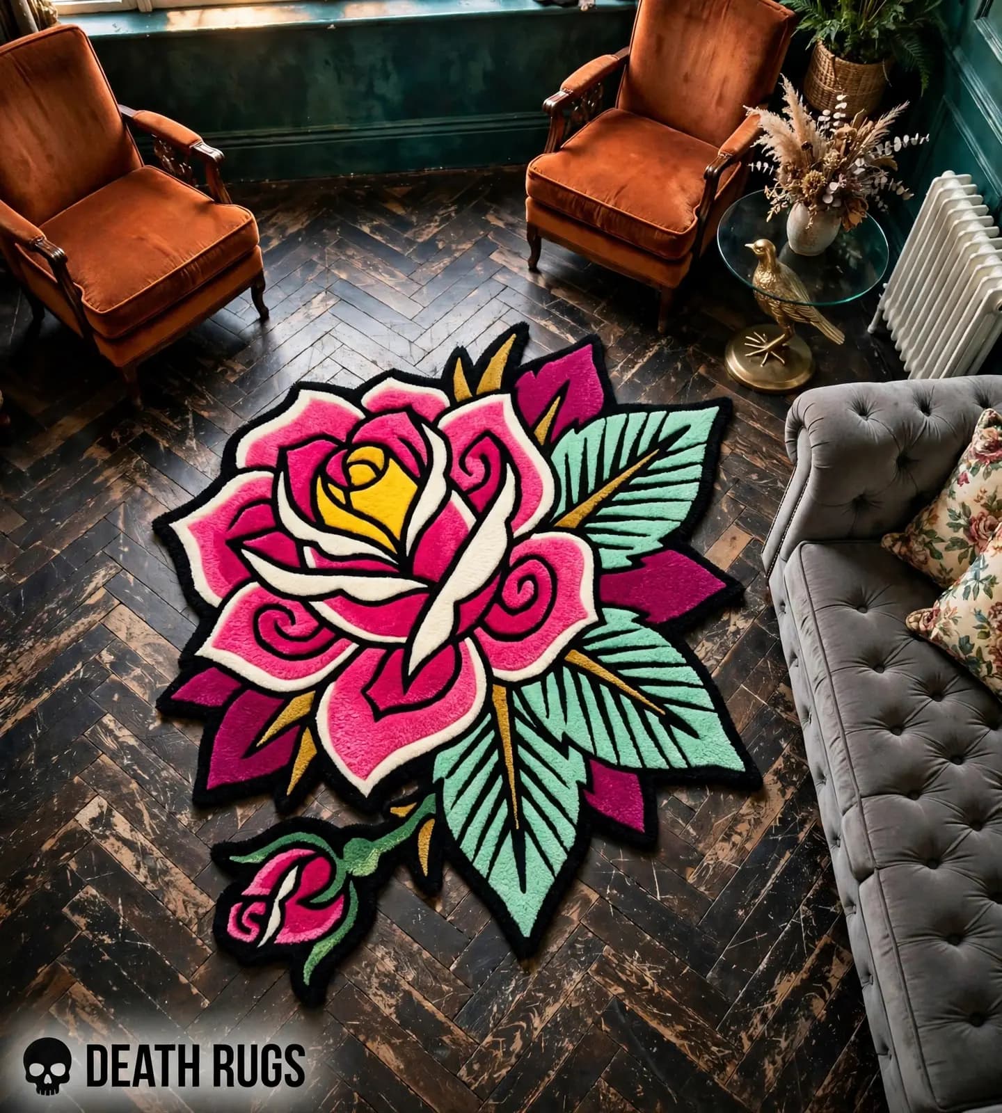 Pink Blossom Rose & Bud Rugs slide 5