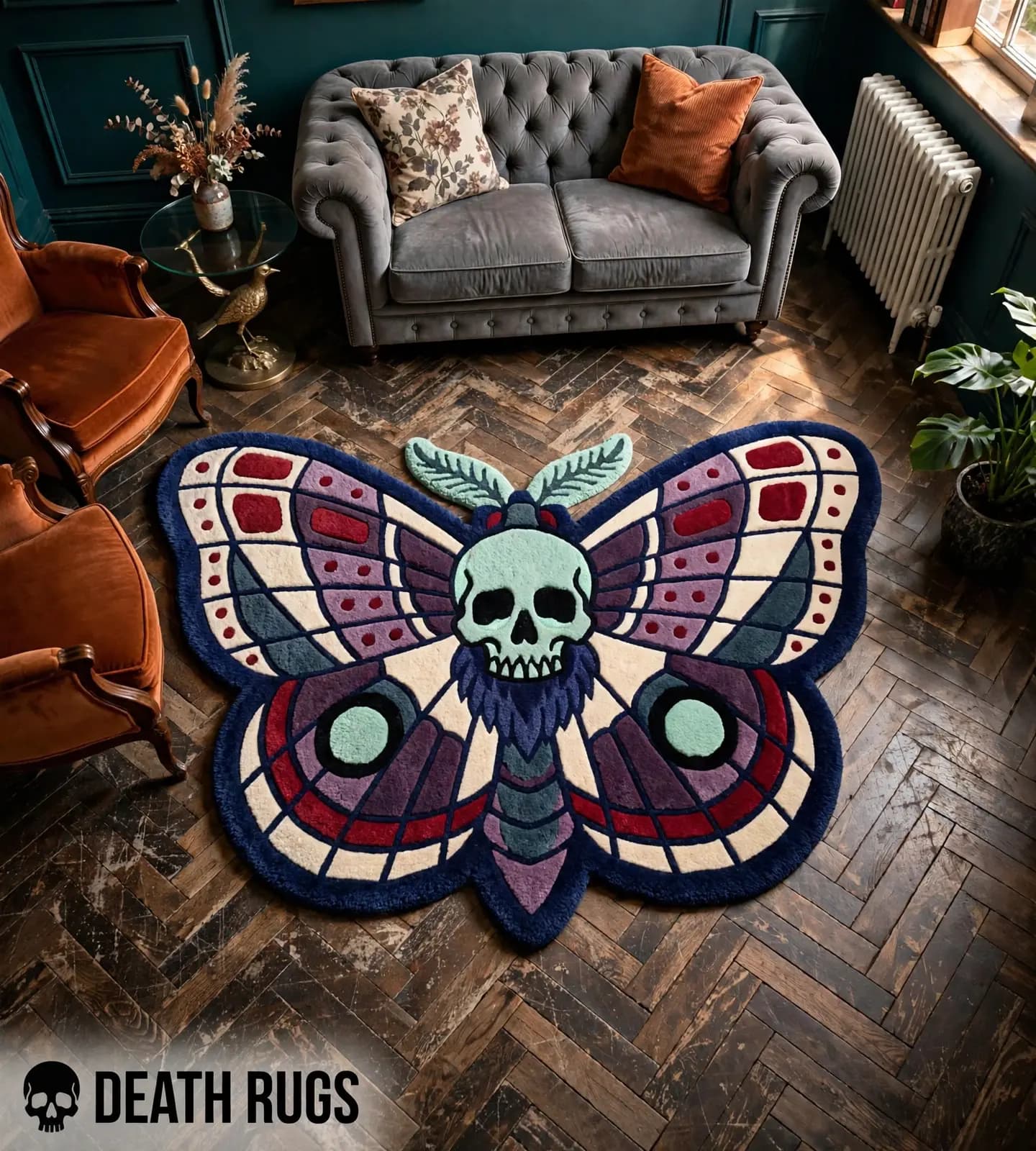 Midnight Skull Moth Rugs slide 7