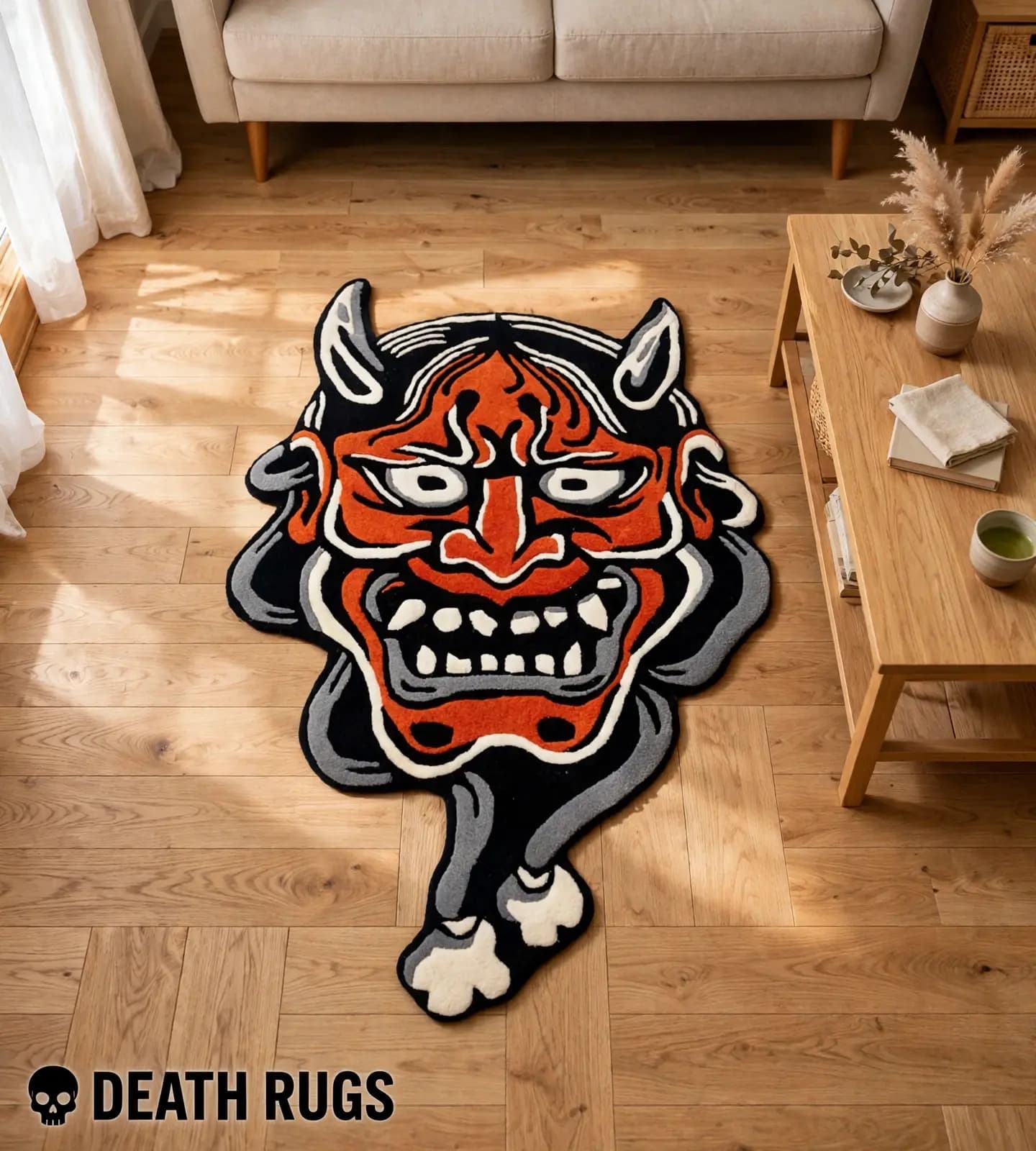 Crimson Hannya Mask Rugs slide 7