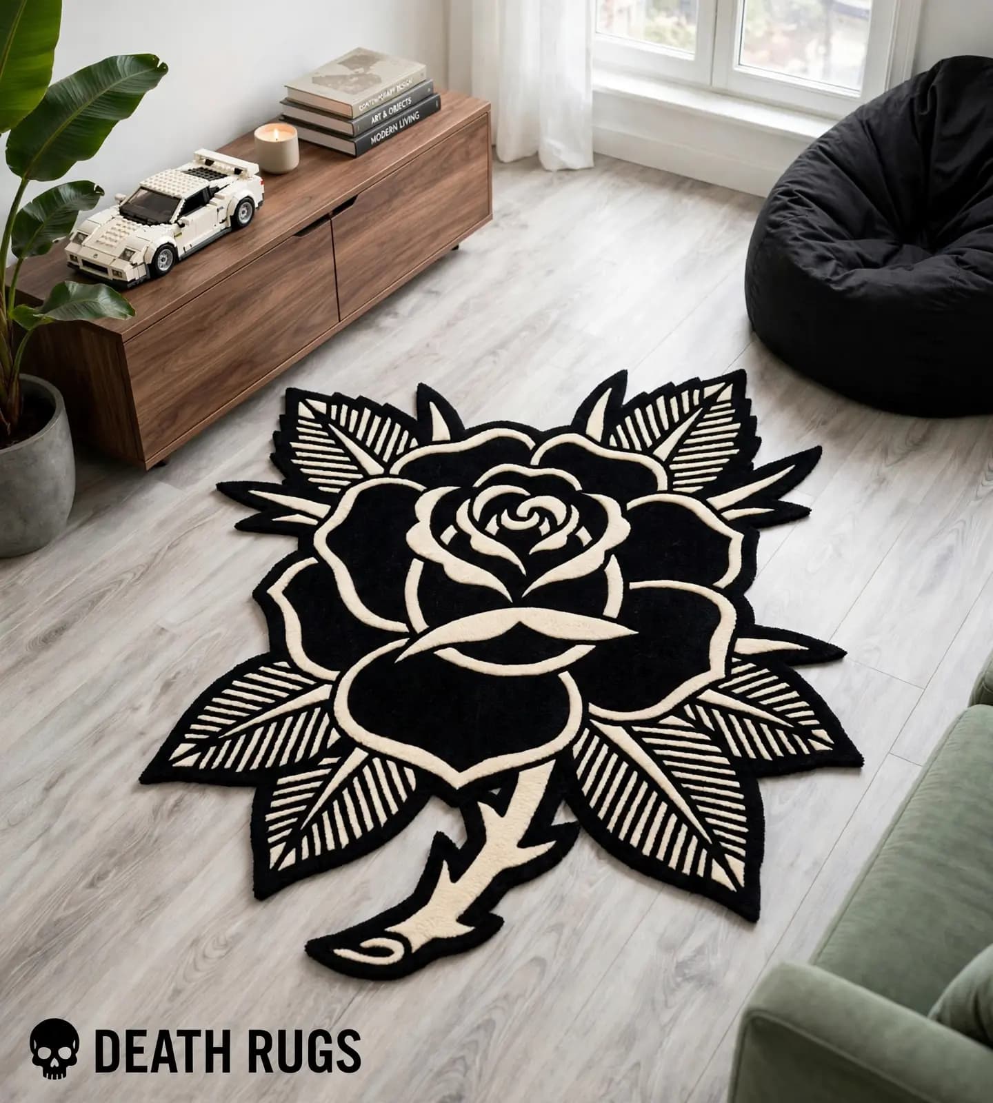 Monochrome Noir Rose Rugs slide 6