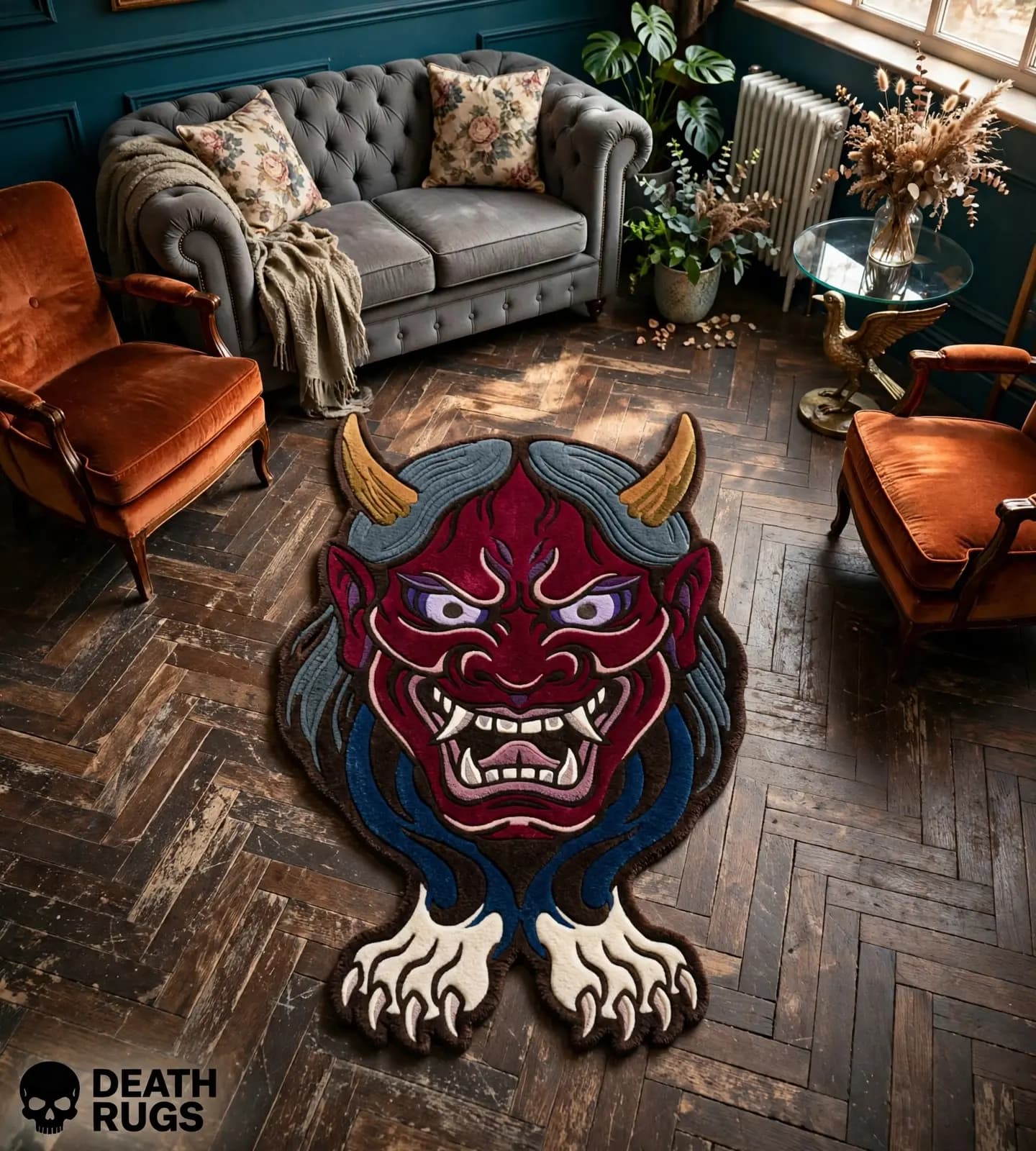 Crimson Hannya Oni Rugs slide 4