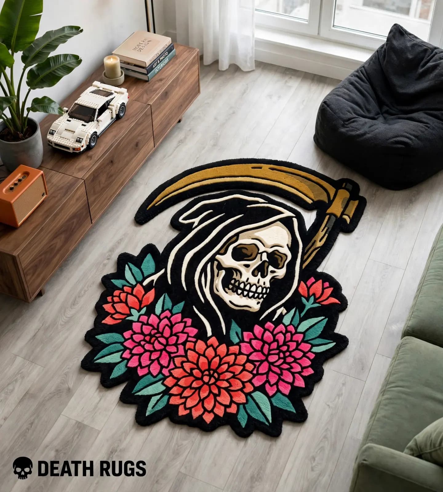 Grim Reaper & Chrysanthemums Rugs slide 3