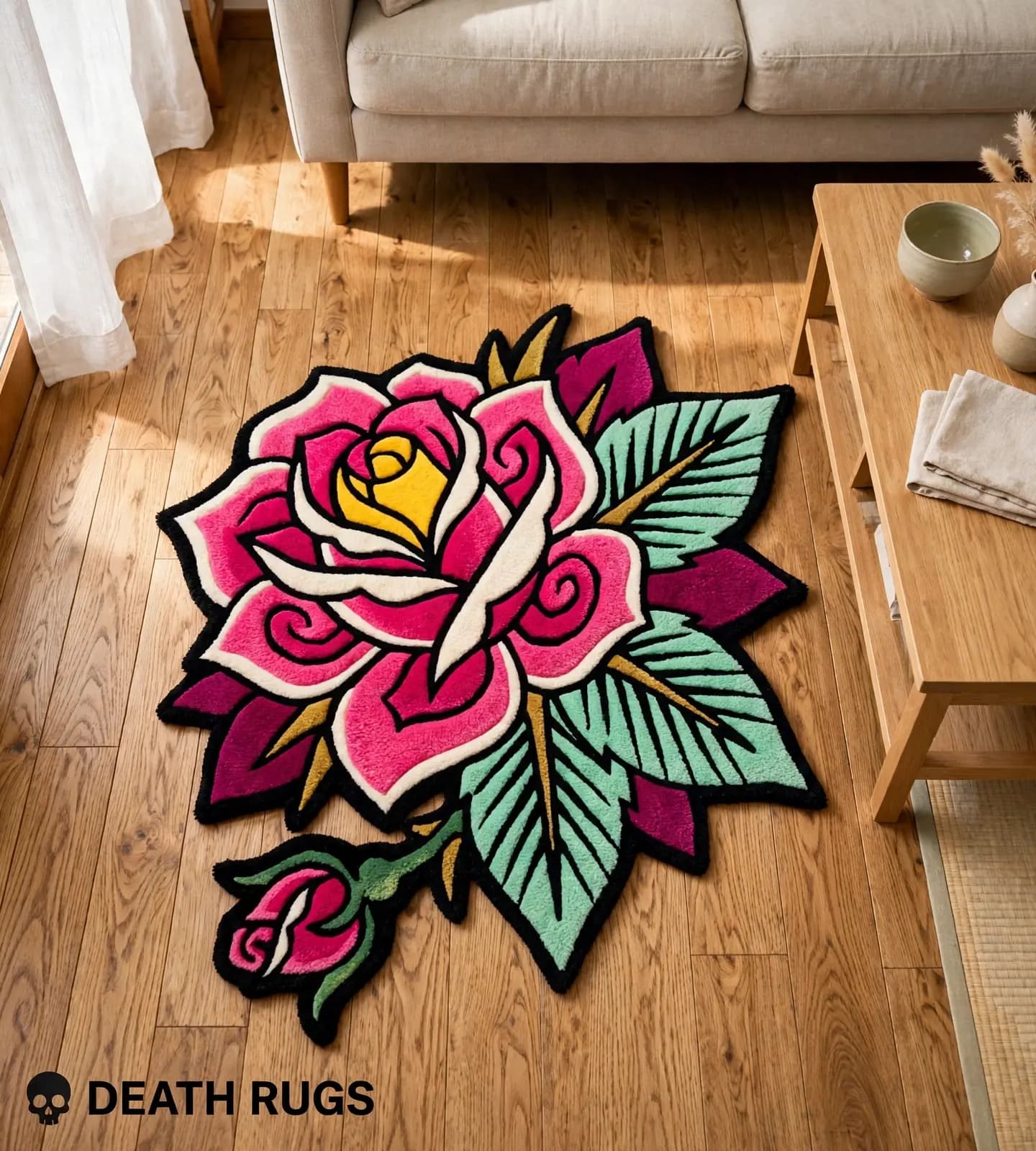 Pink Blossom Rose & Bud Rugs slide 3