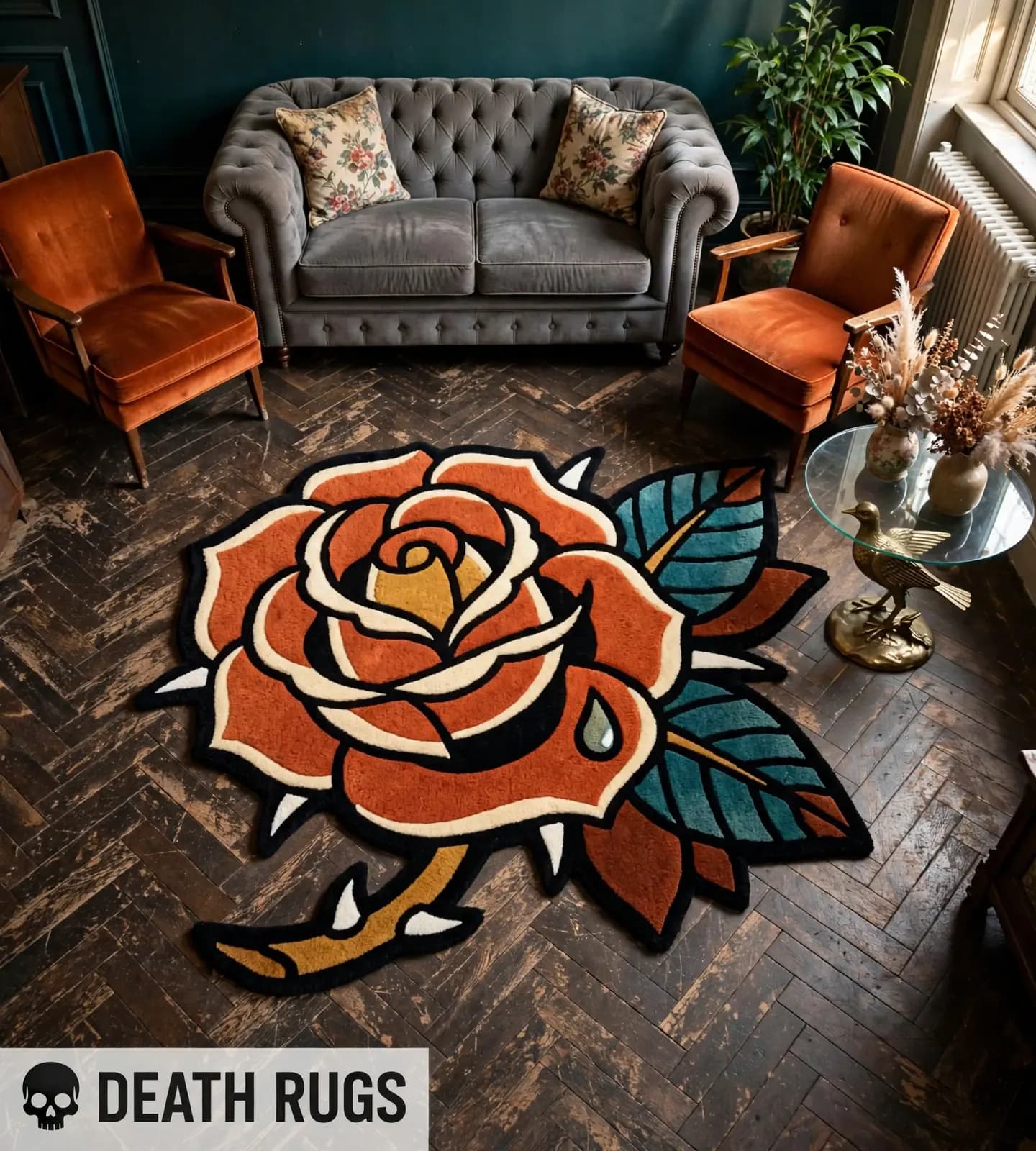 Golden Dagger Black Rose Rugs slide 4